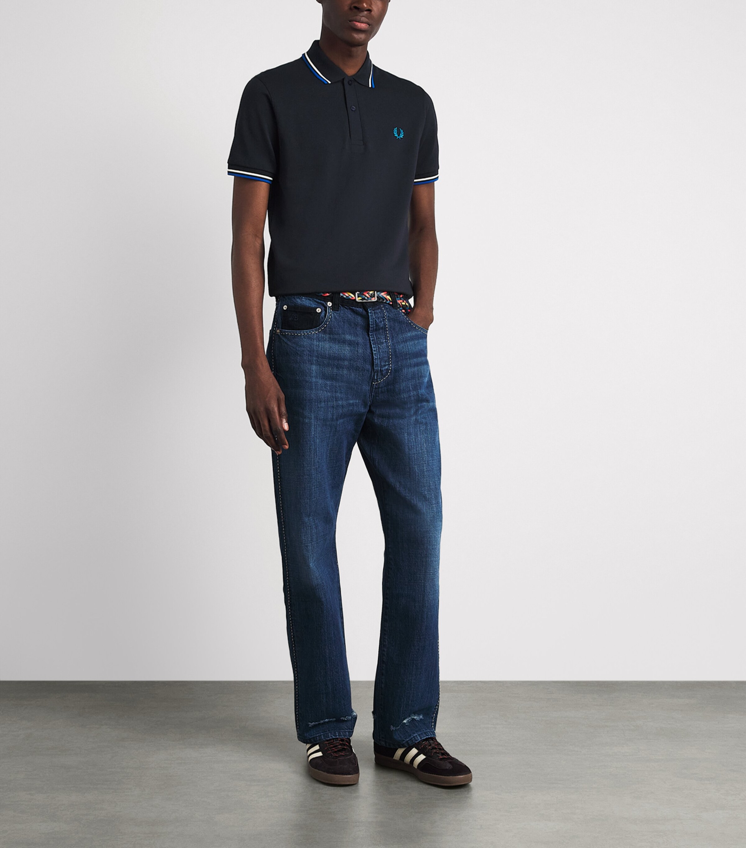 Fred Perry Mens Cotton Twin Tipped Polo Shirt Nvy/trmlwt/icblu Image 2