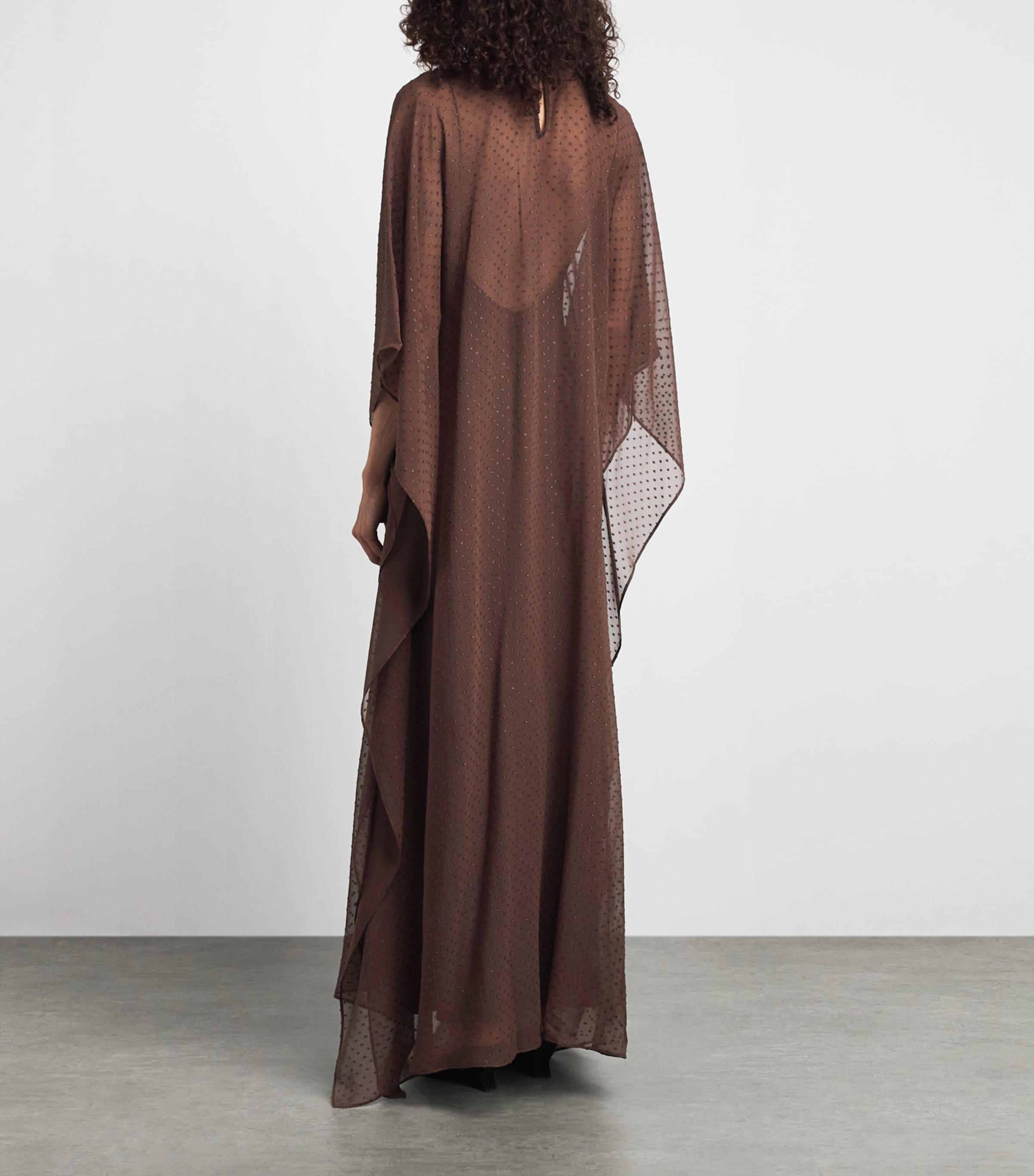 Taller Marmo Womens Silk-Blend Muscat Kaftan Maxi Dress Chocolate Image 5