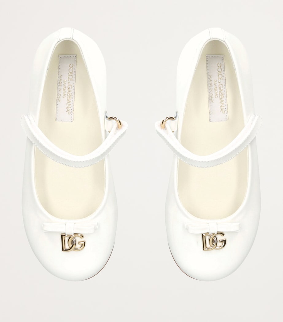 Dolce&Gabbana Kids Leather DG Ballet Flats White Image 4