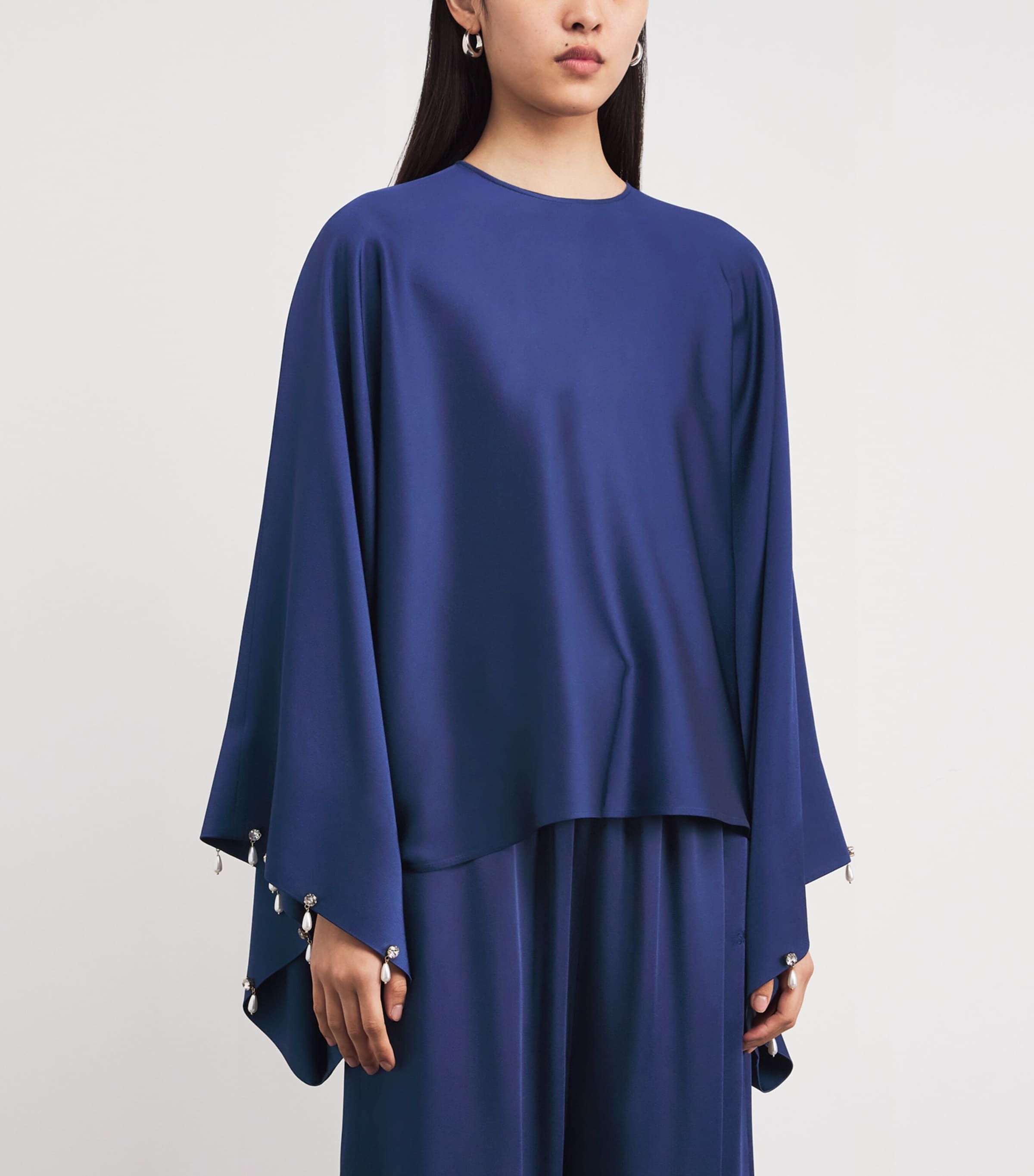 Satin Faux Pearl-Embellished Blouse 4000 NAVY Image 3