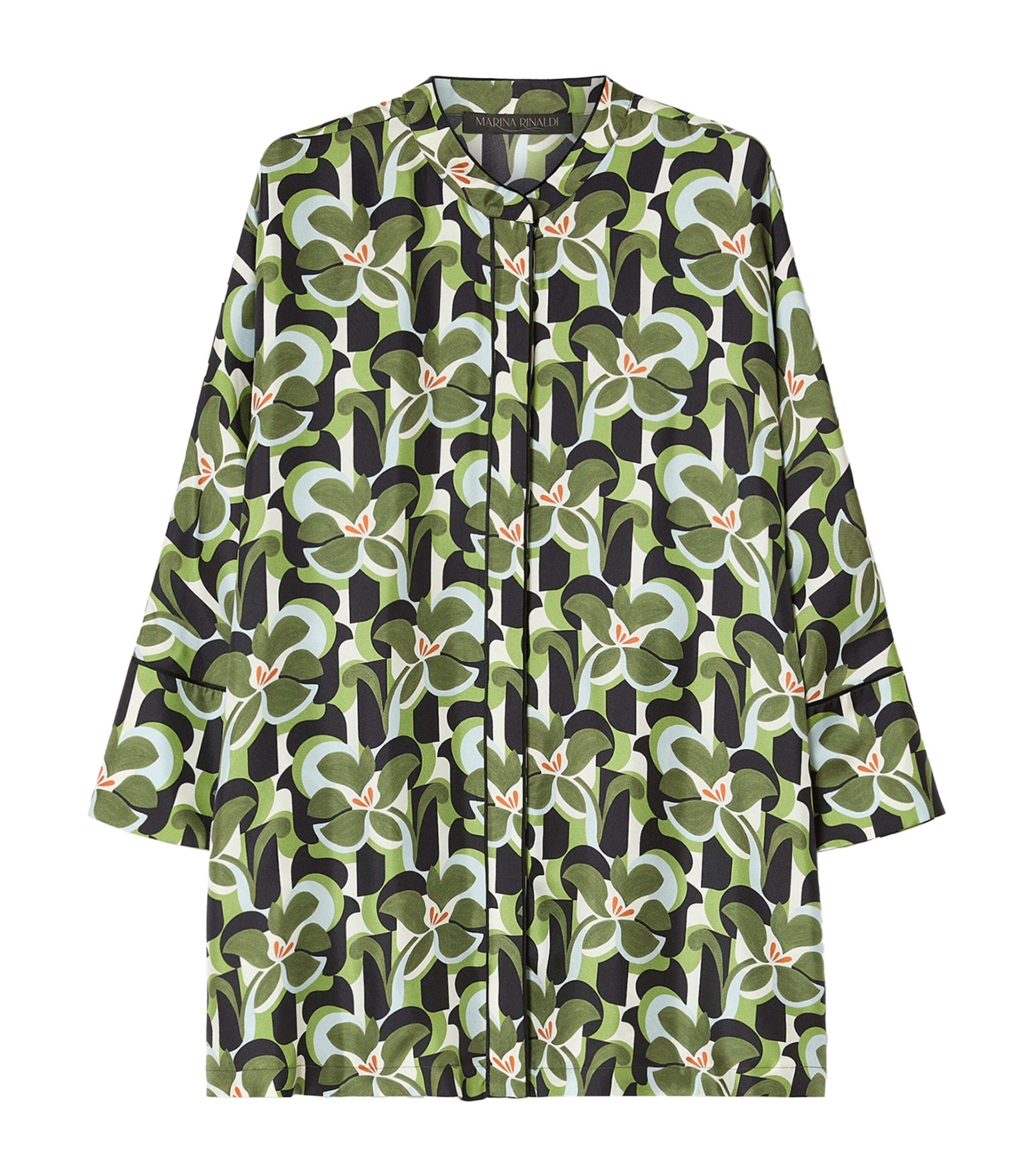Marina Rinaldi Womens Silk Twill Floral Shirt Olive Green Image 1