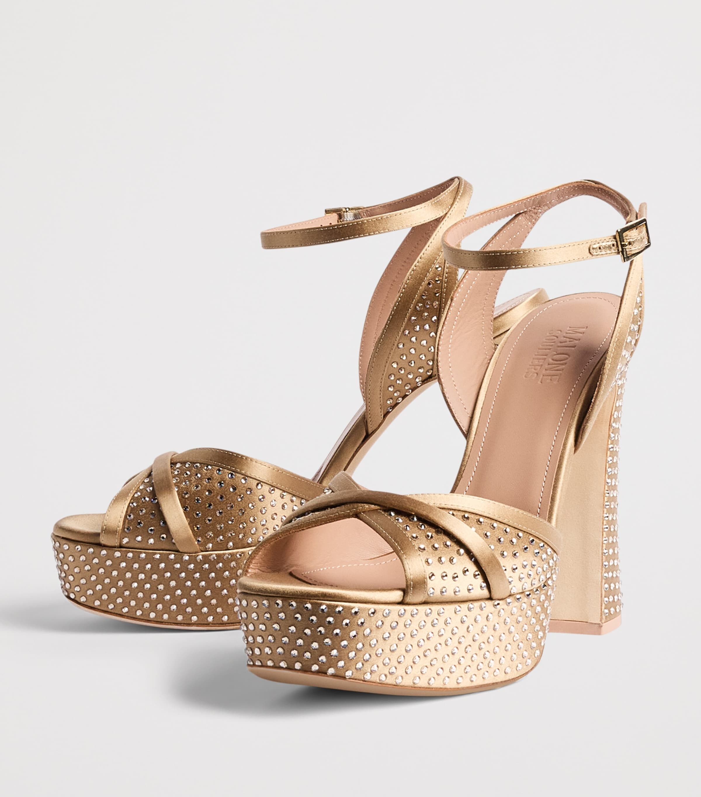 Malone Souliers Satin Embellished Sylvie Platform Sandals 125 Antique Gold Image 3