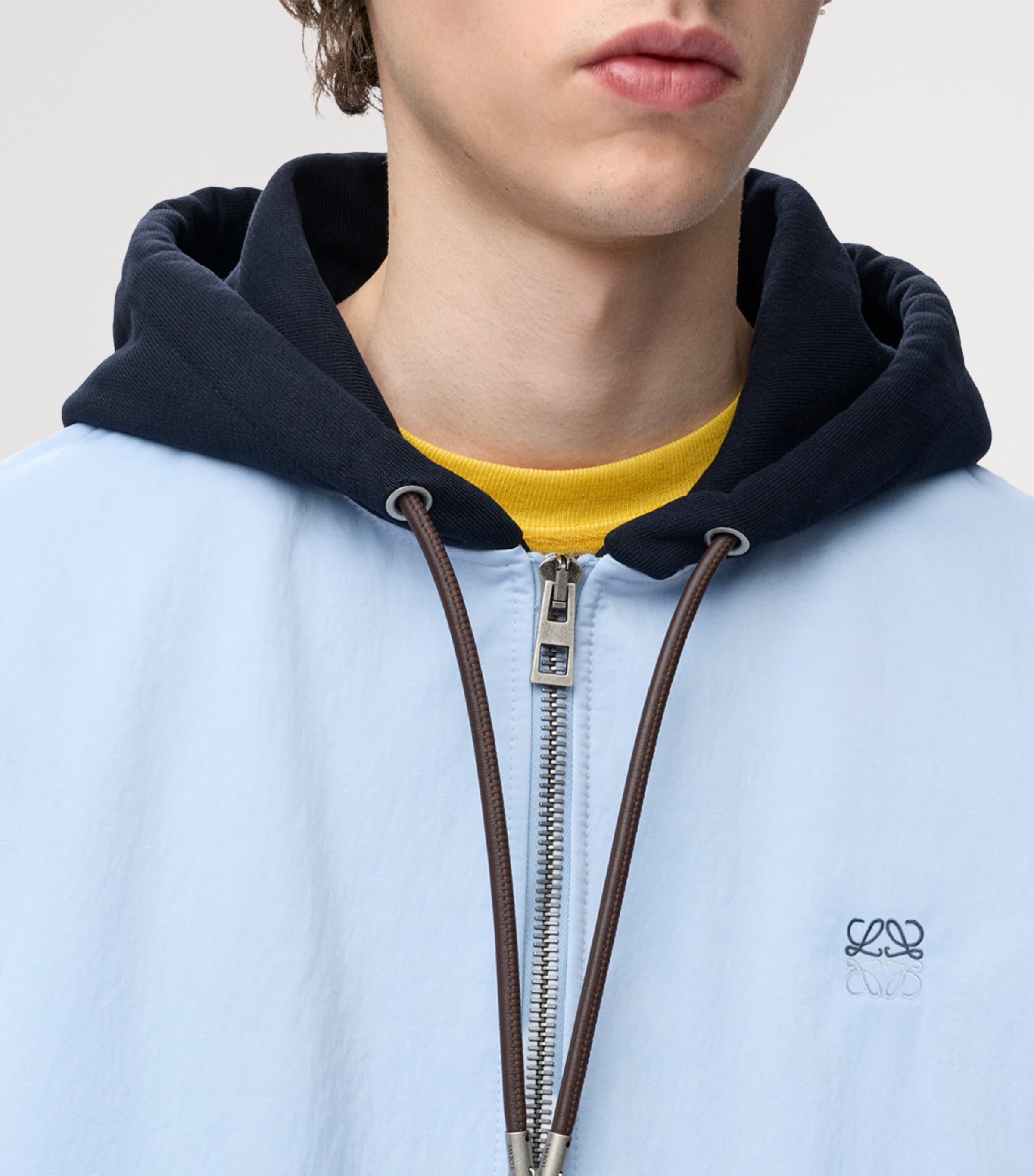 LOEWE Mens Anagram Hooded Bomber Jacket Blue Image 5