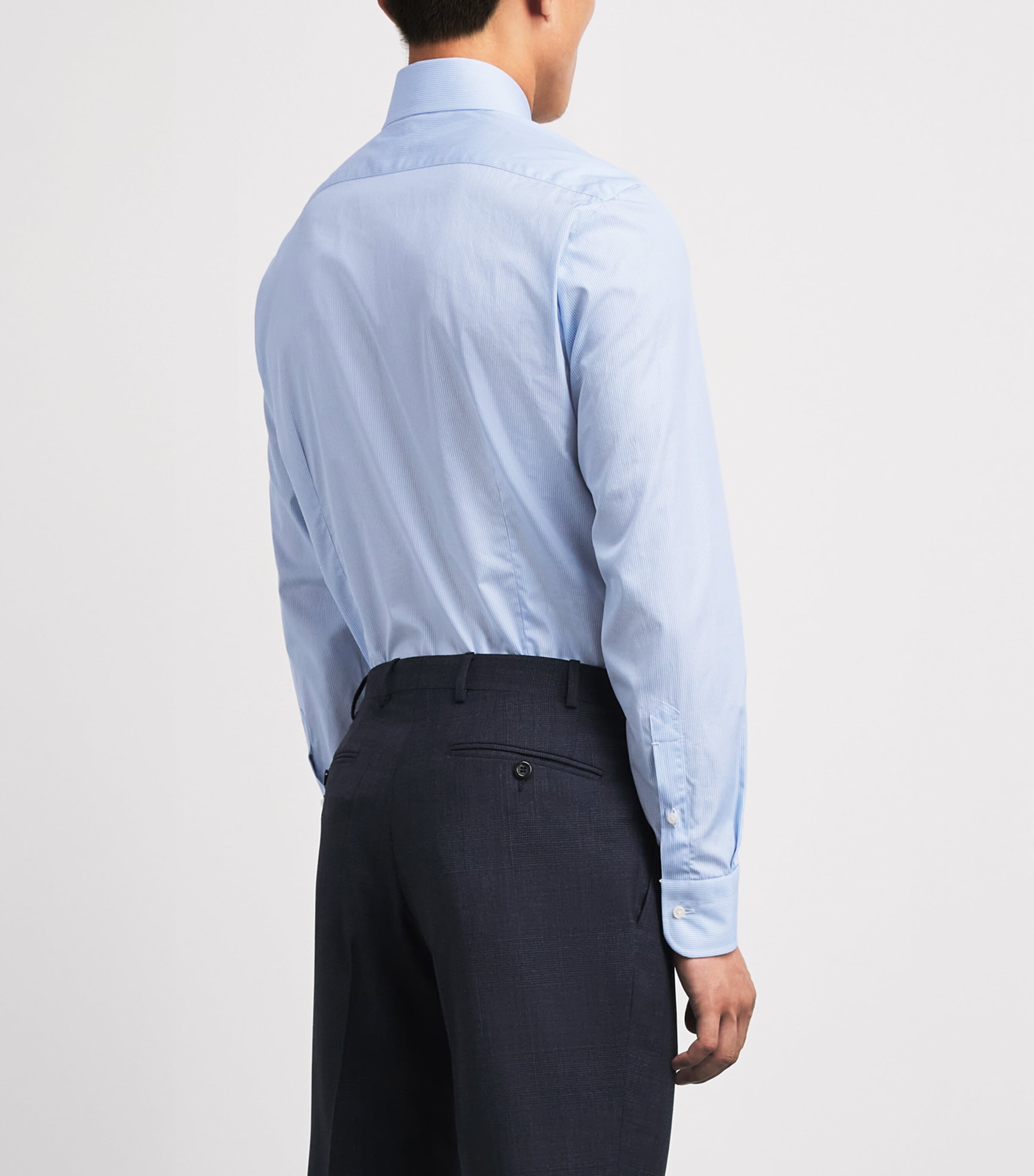 Barba Napoli Mens Cotton Stripe Slim Shirt Blue Image 5