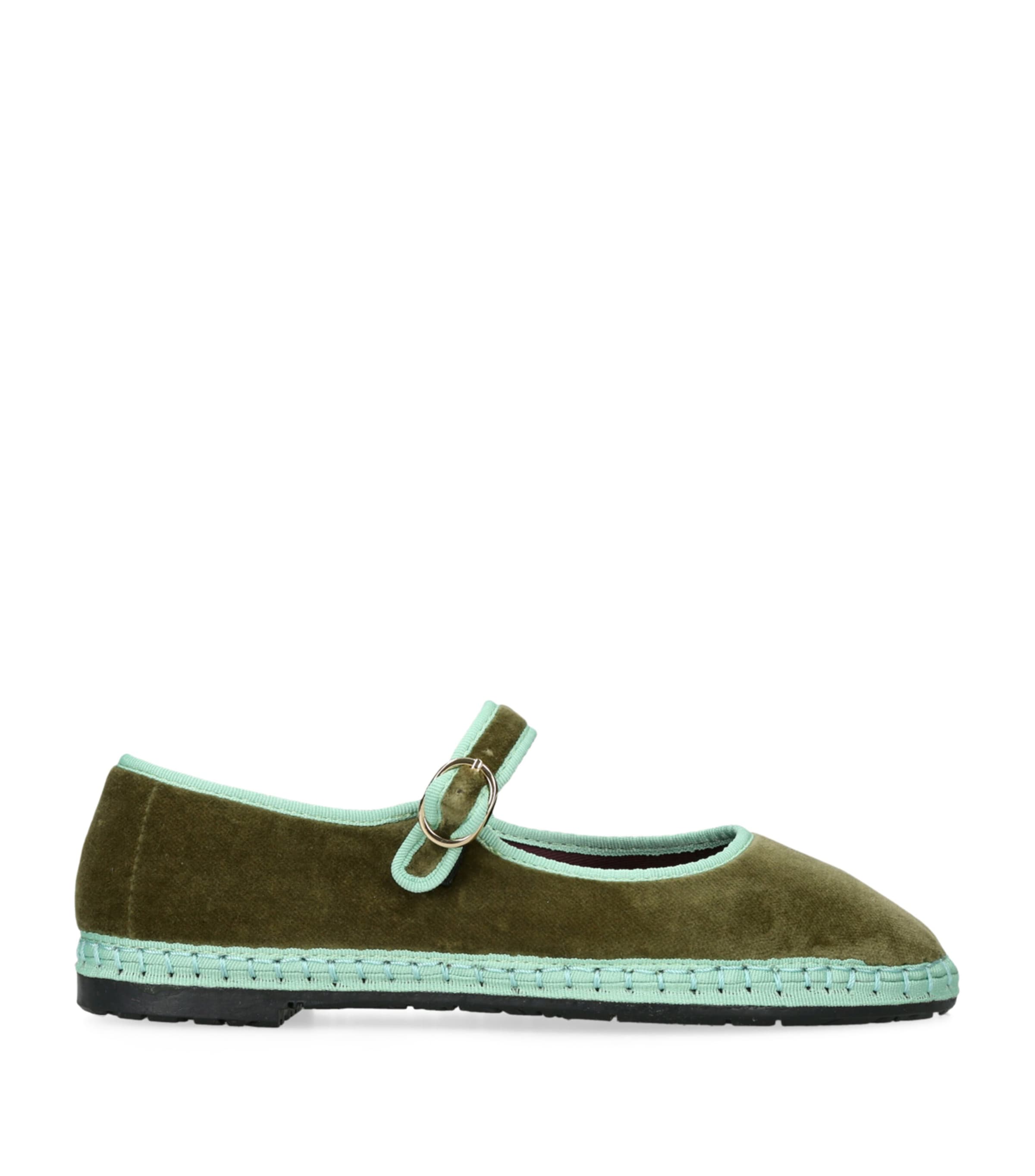 Flabelus Velvet Vera Mary Janes In Green