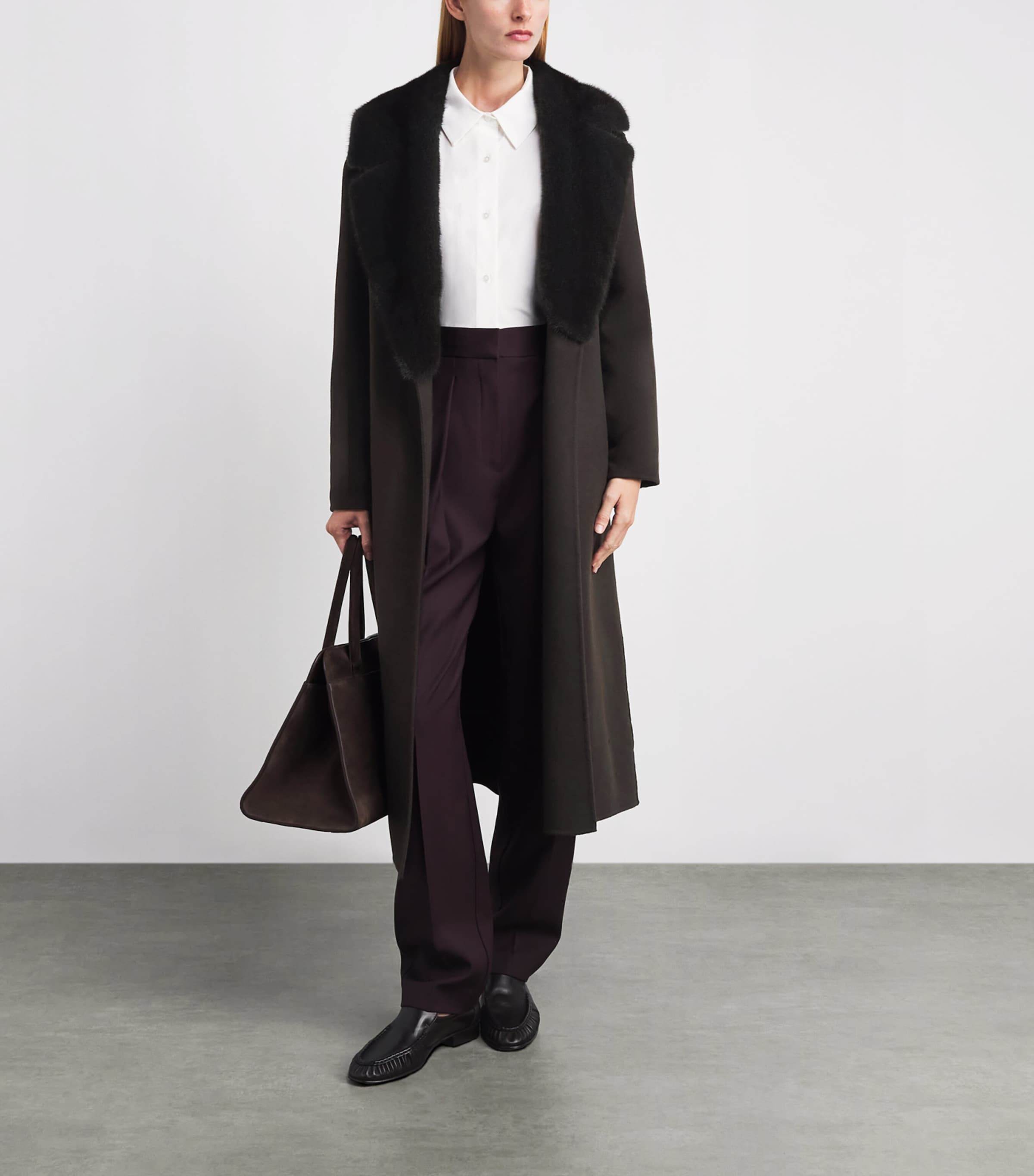 Kiton Womens Cashmere Mink-Lapel Wrap Coat Brown Image 2