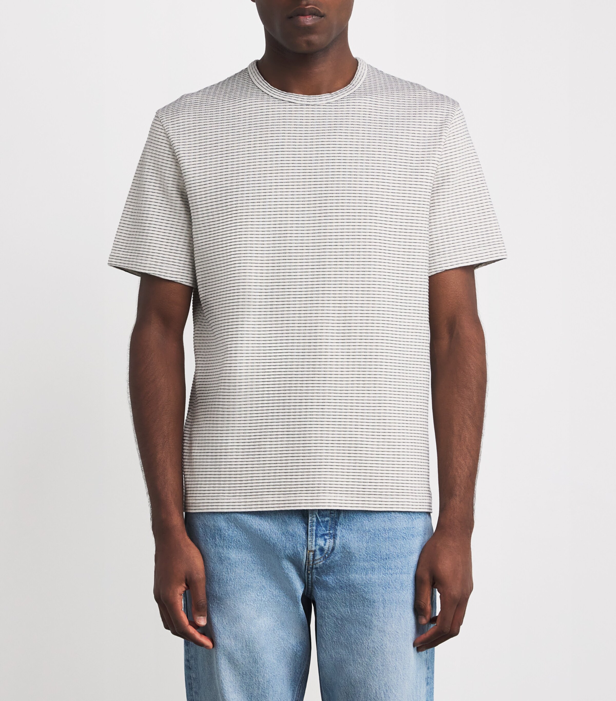 FRAME Mens Cotton Jacquard-Stripe T-Shirt White/navy Stripe Image 3