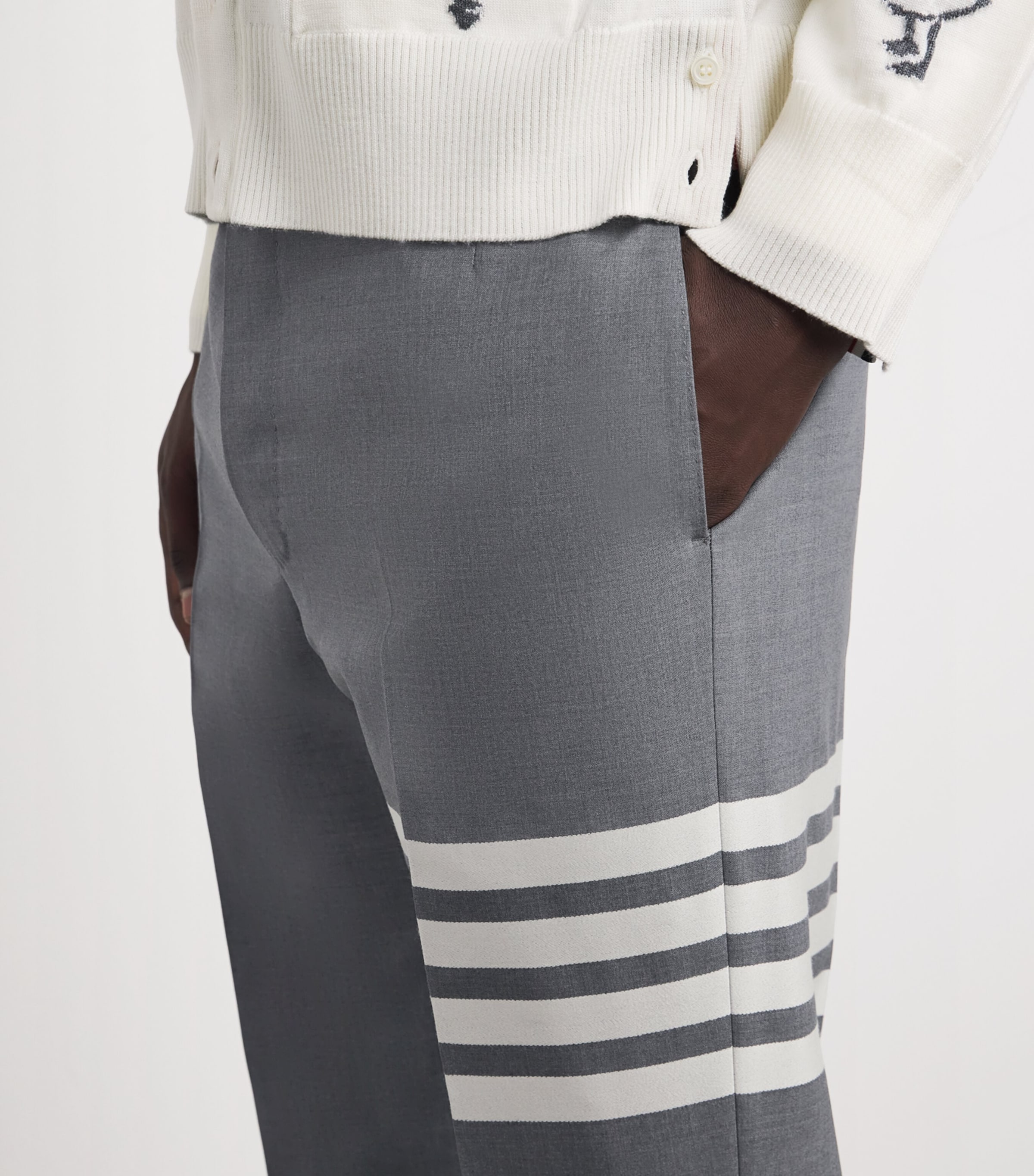 Thom Browne Mens Wool 4-Bar Stripe Tailored Trousers Med Grey Image 6