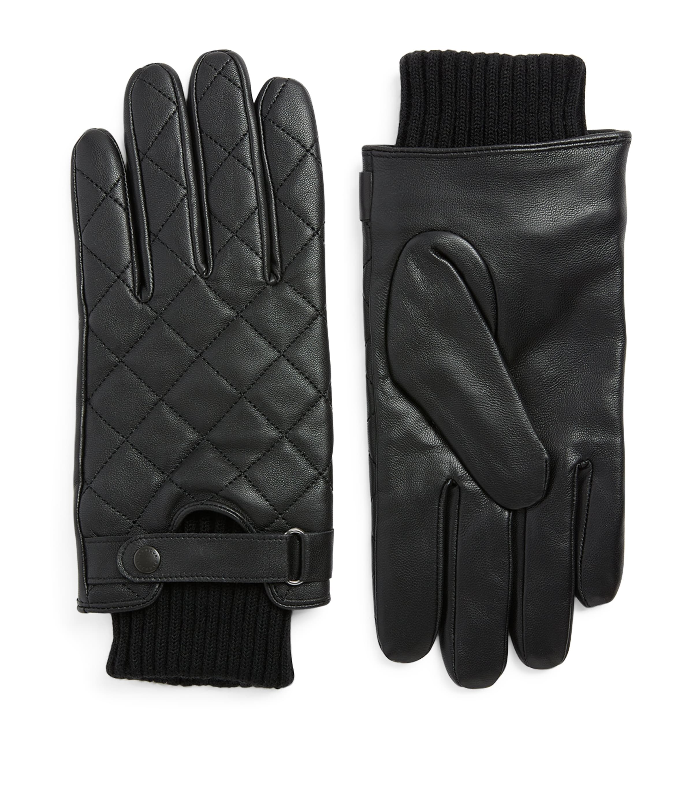 Barbour Quilted Leather Gloves Black Image 3