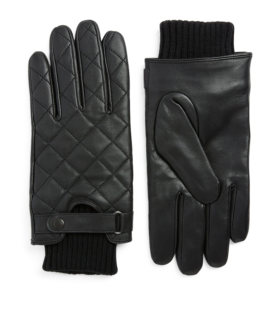Barbour Quilted Leather Gloves Black Image 3