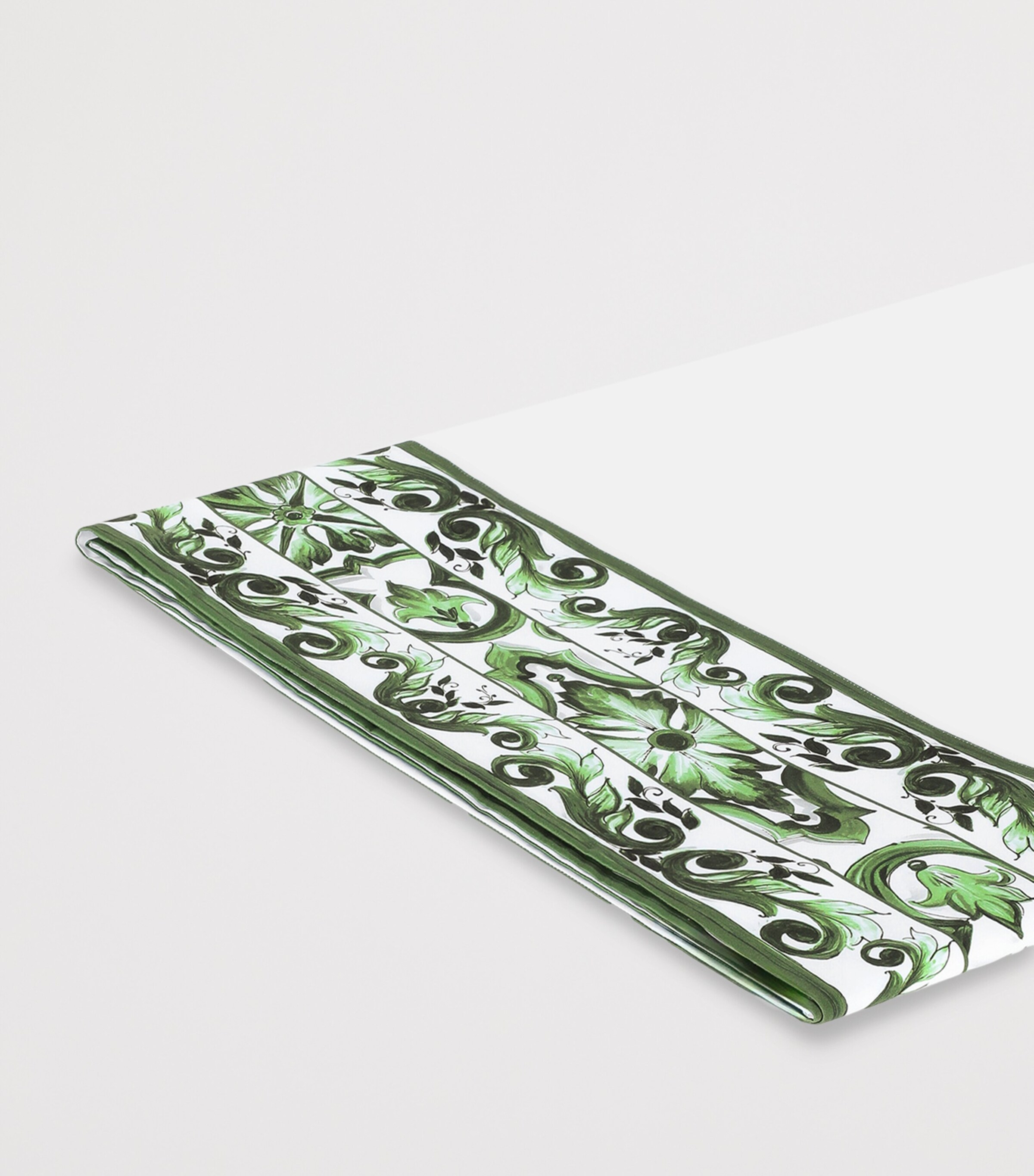 Dolce&Gabbana Casa Cotton Majolica King Flat Sheet (260cm x 280cm) Bianco/verdema Image 4
