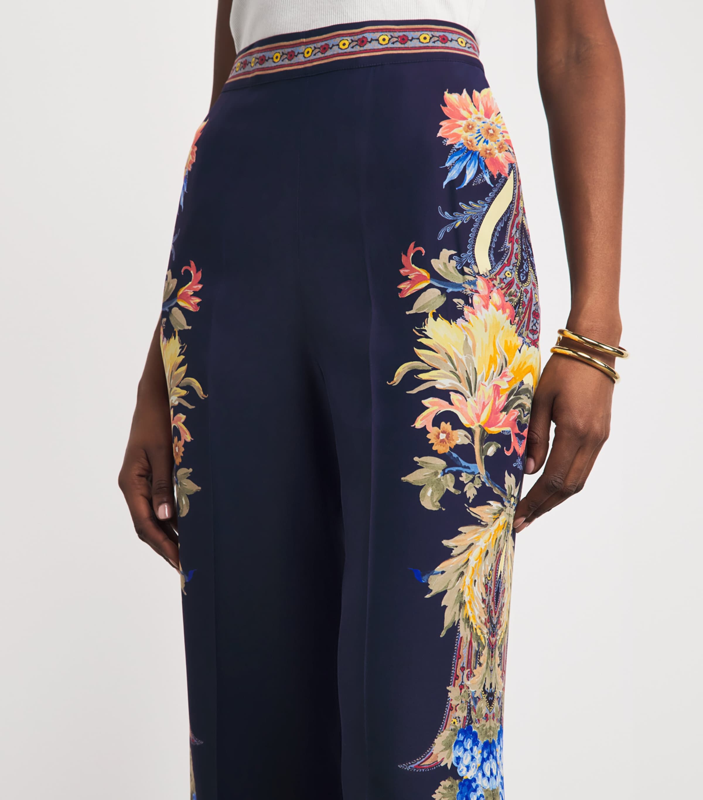 Etro Womens Silk Floral Straight Trousers Print/blue Bs Image 3