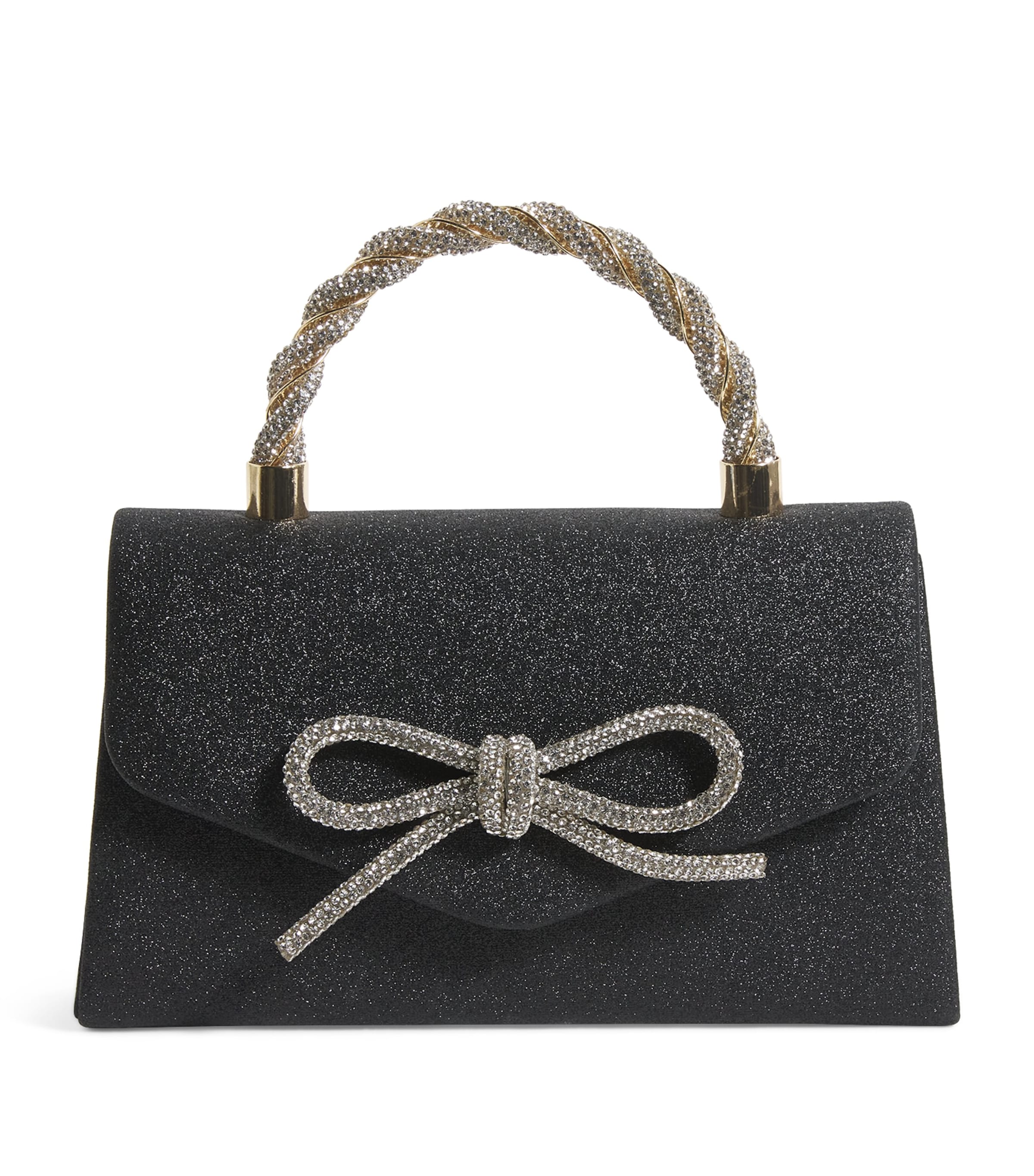 David Charles Glitter Diamanté Bow Handbag In Black