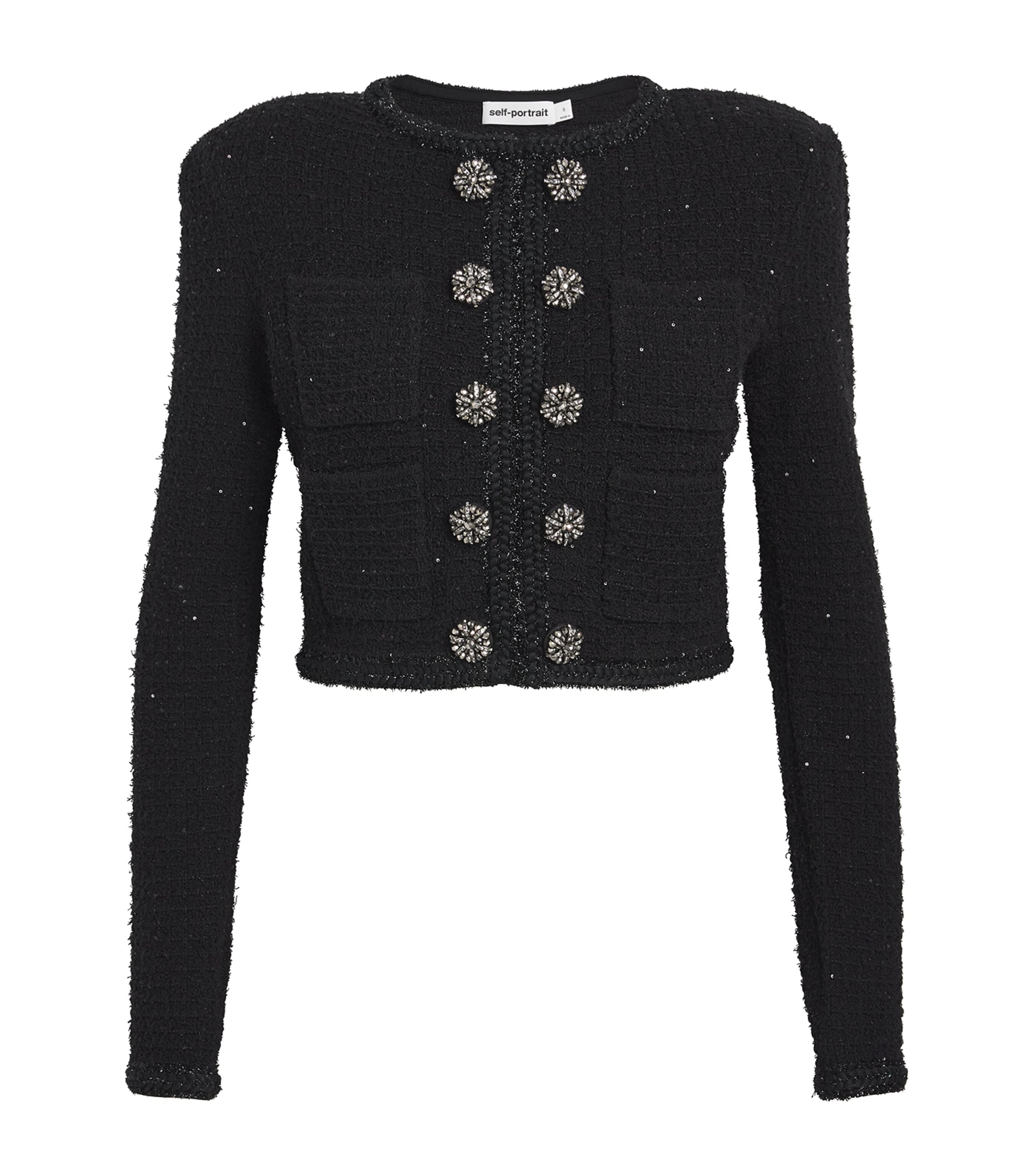 Self-portrait Textured Knit Jacket In Black