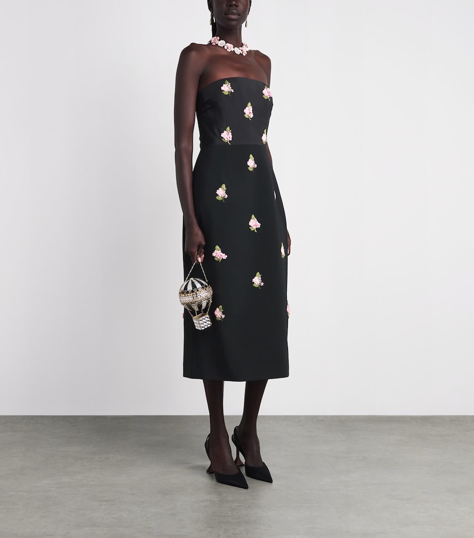 Carolina Herrera Womens Floral Embroidered Strapless Midi Dress Black Image 2