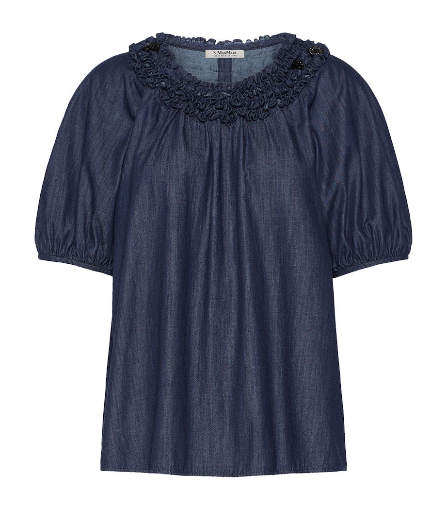 Max Mara Womens Denim Ruffled Neckline Blouse Midnightblue Image 1