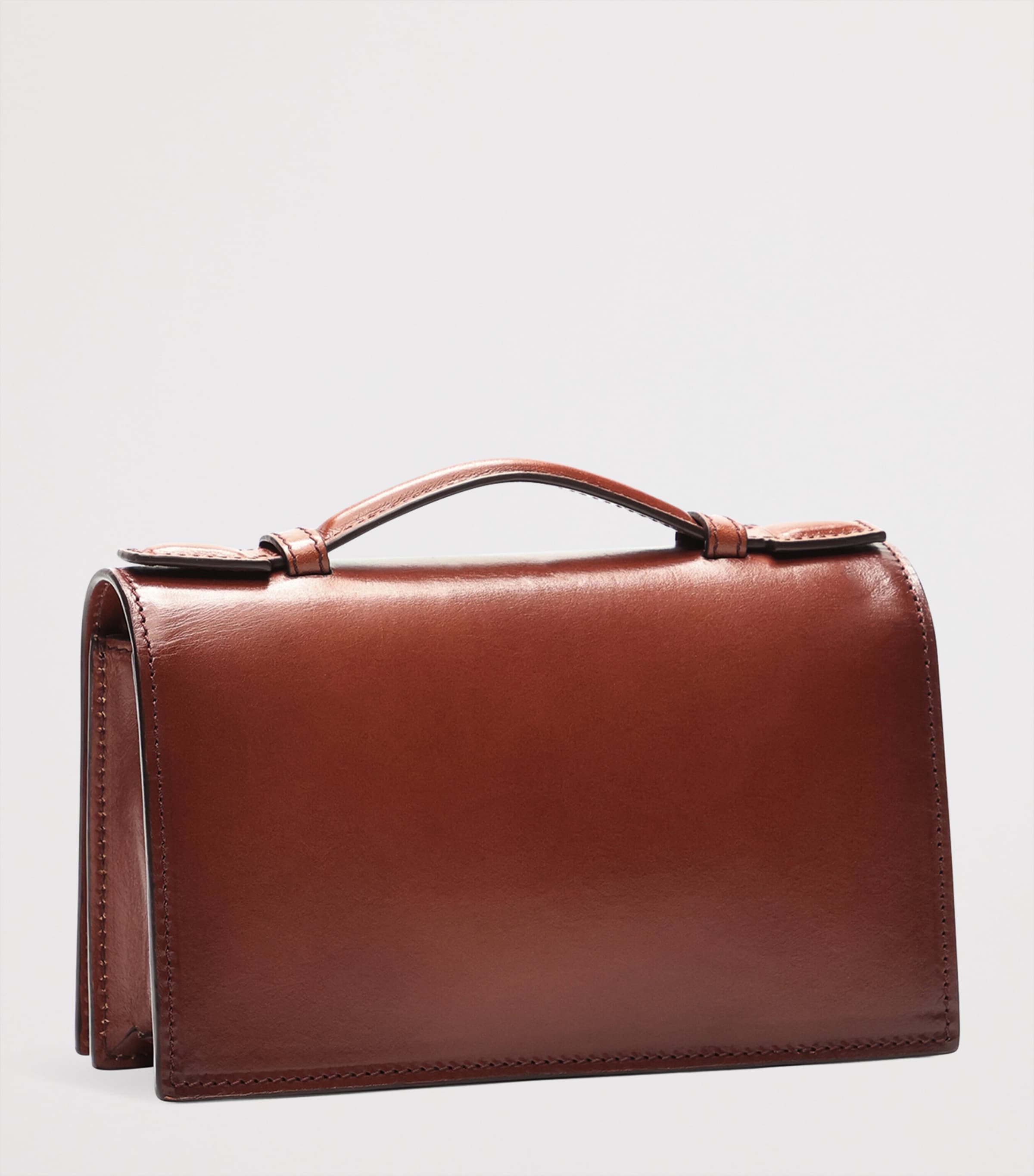 Schiaparelli Leather Molded Mouth Clutch Bag Cognac Image 3