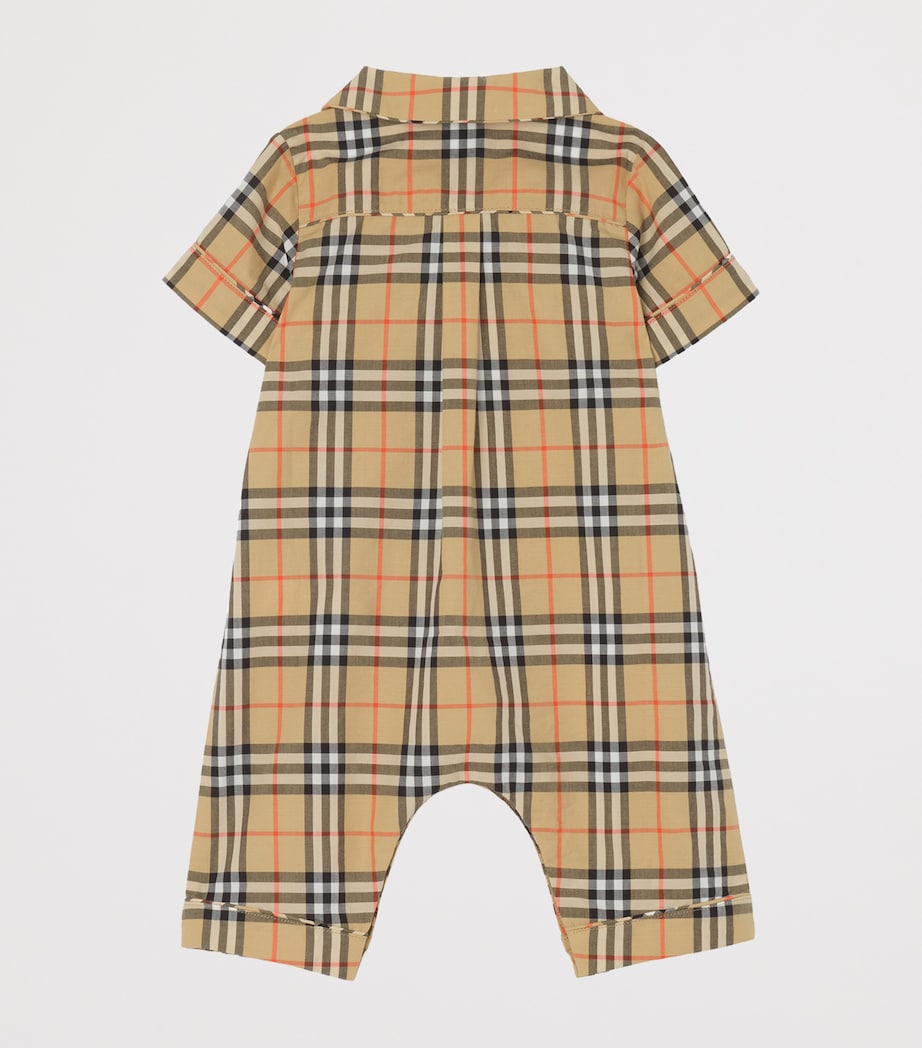 Burberry Kids Cotton Check Playsuit (1-18 Months) Sand Ip Check Image 2