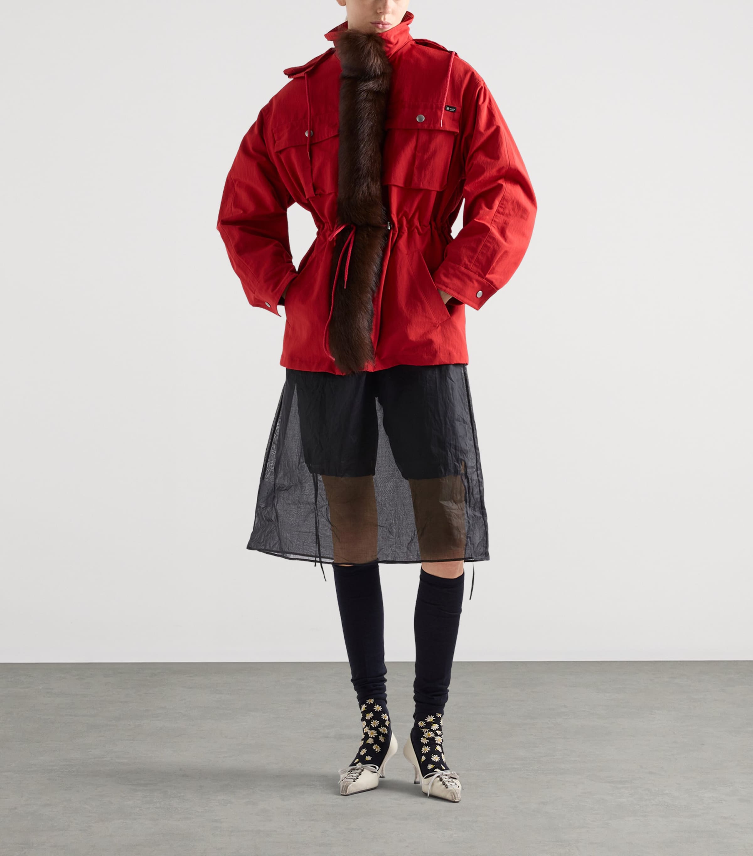 Prada Womens Technical Shearling-Trimmed Parka Red Image 2