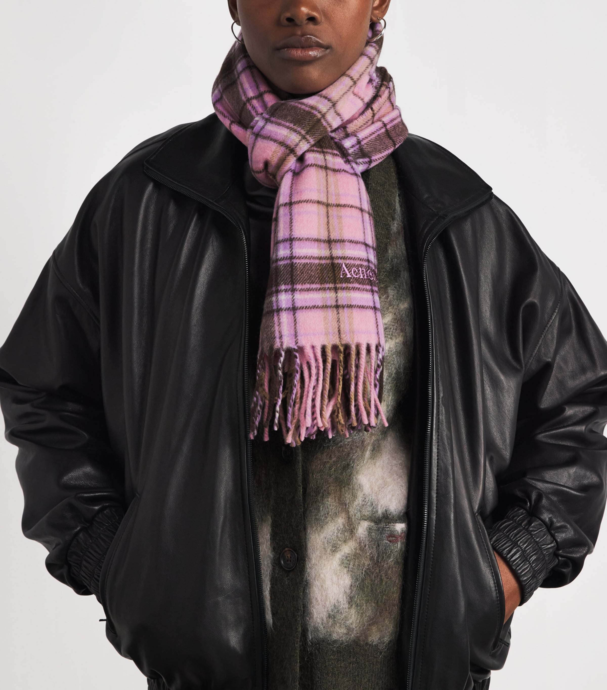 Acne Studios Cashmere-Wool Check Scarf Pink/black Image 3