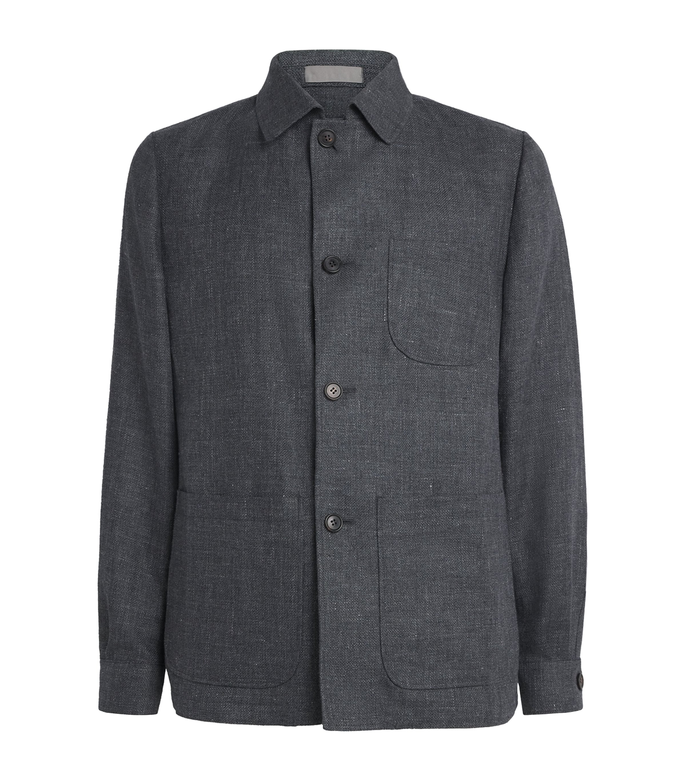 Corneliani Mens Linen-Wool Overshirt Grey Melange Image 1