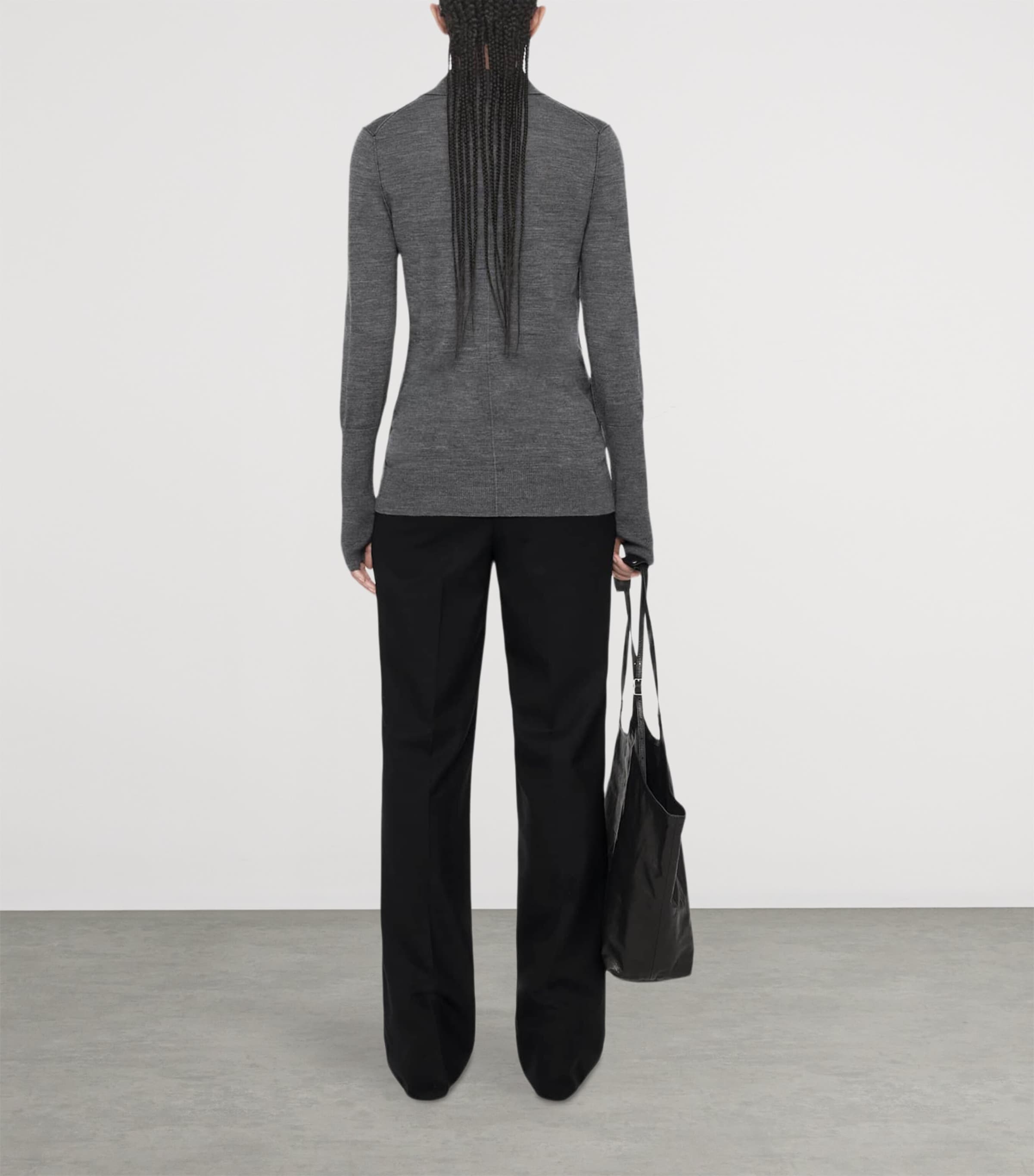 AllSaints Womens Merino Wool Martel Polo Sweater Grey Marl Image 7