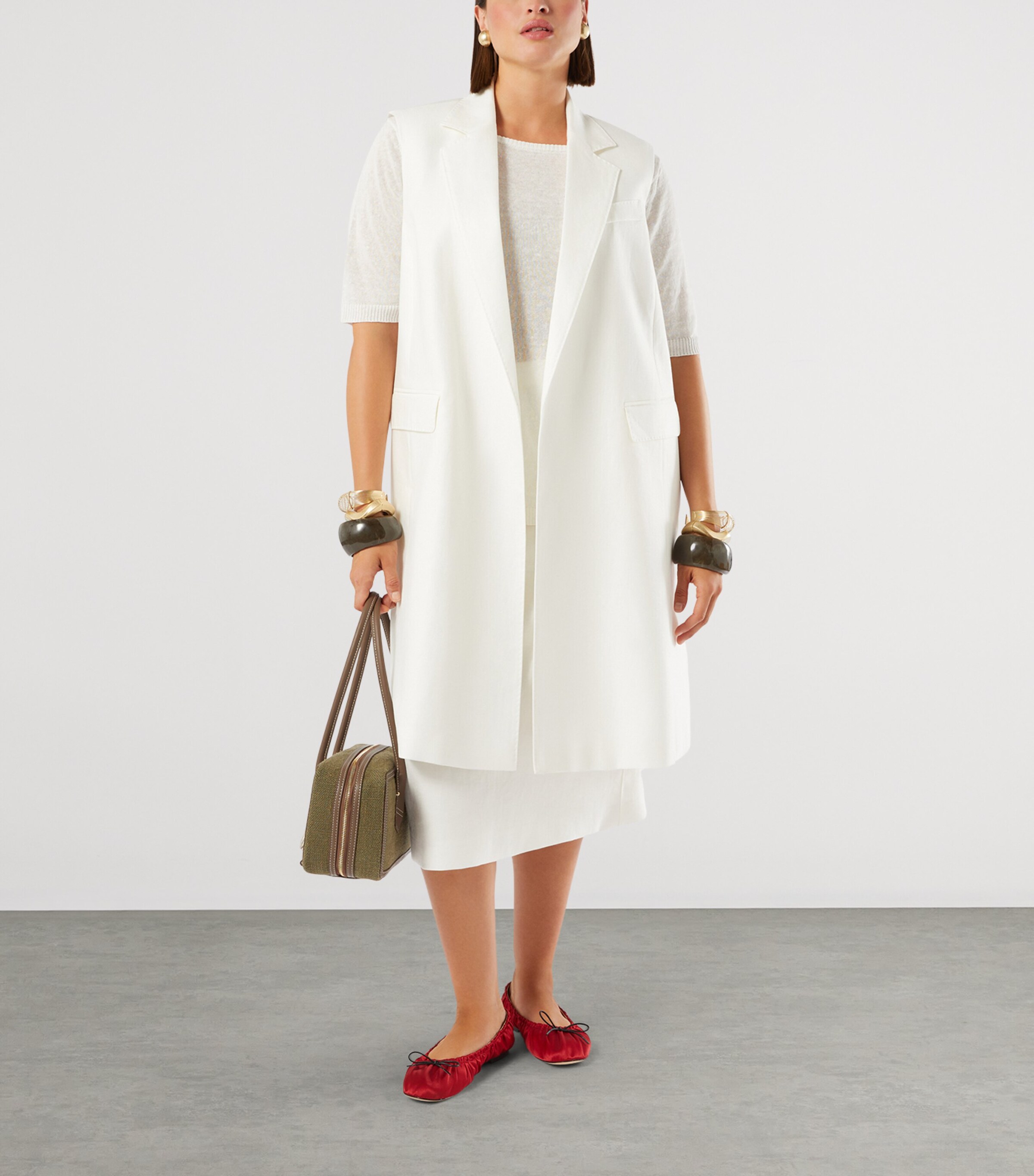 Marina Rinaldi Womens Linen Sleeveless Longline Blazer White Image 2