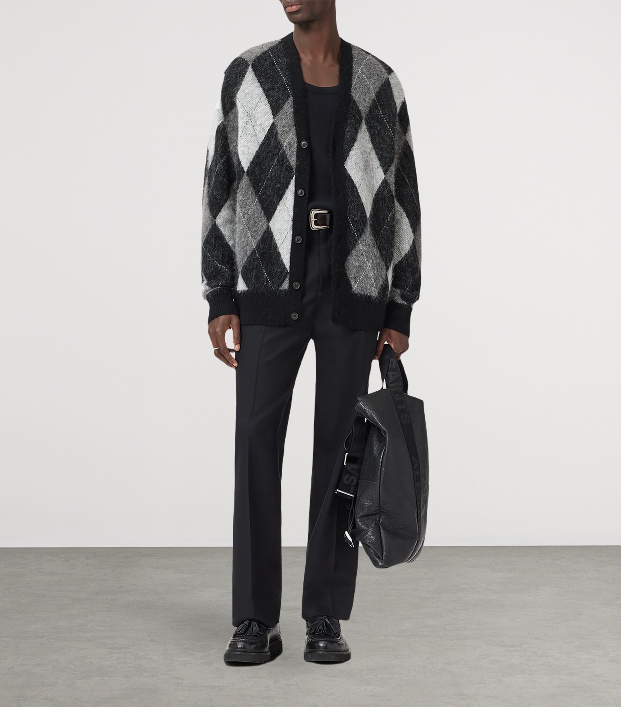 AllSaints Mens Jacquard Bower Cardigan Black/white Image 3