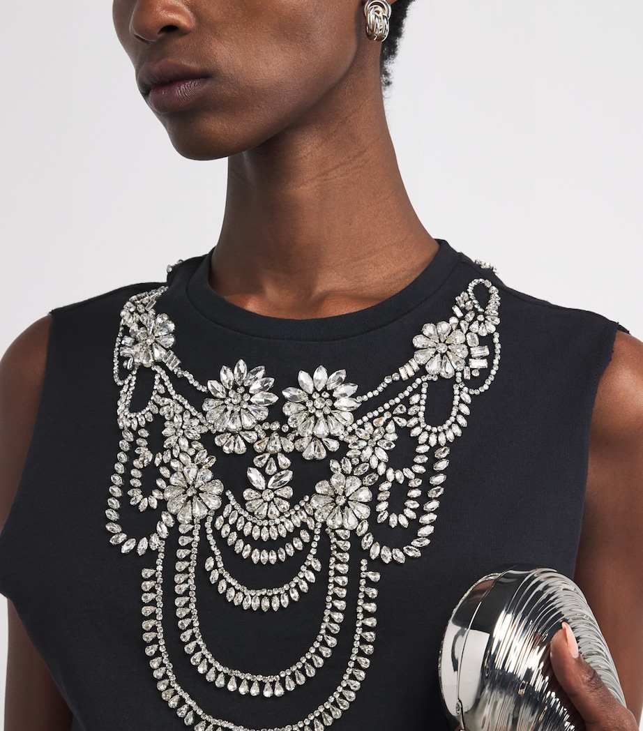 Cotton Embellished Dede Tank Top A001 BLACK/SILVER Image 6