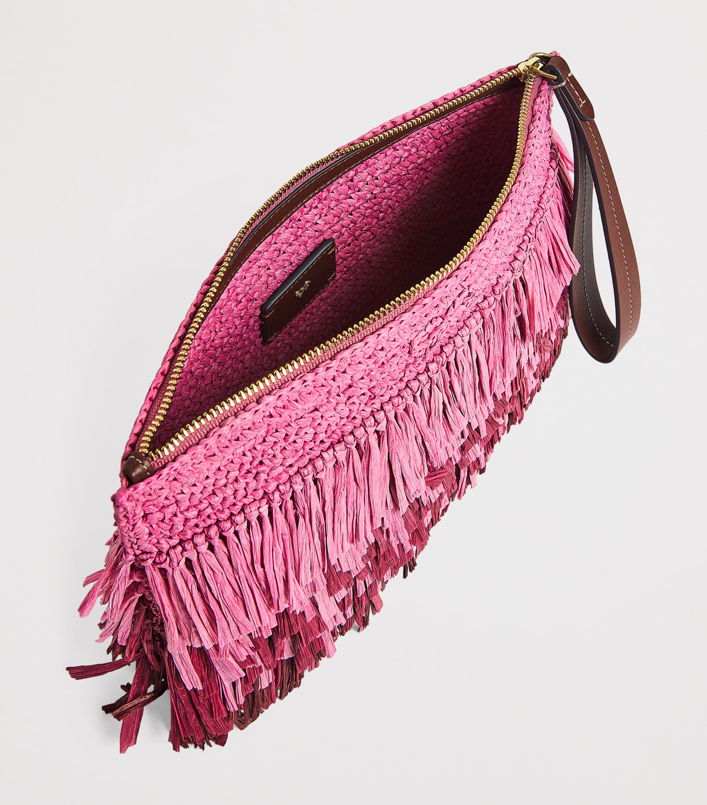 Anya Hindmarch Pink Straw Shag Clutch Bag | Harrods UK