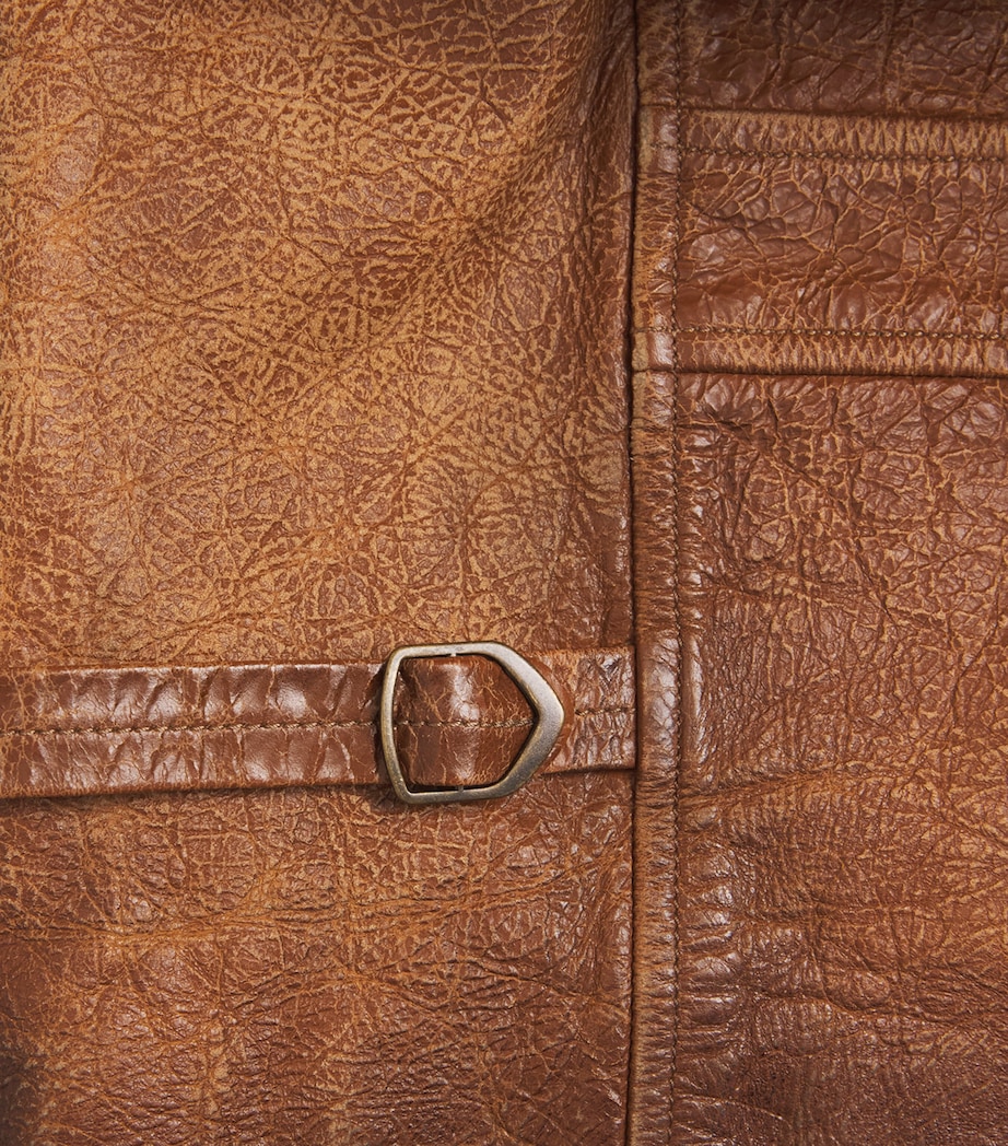 Polo Ralph Lauren Mens Leather Newsboy Jacket Brown X Image 6
