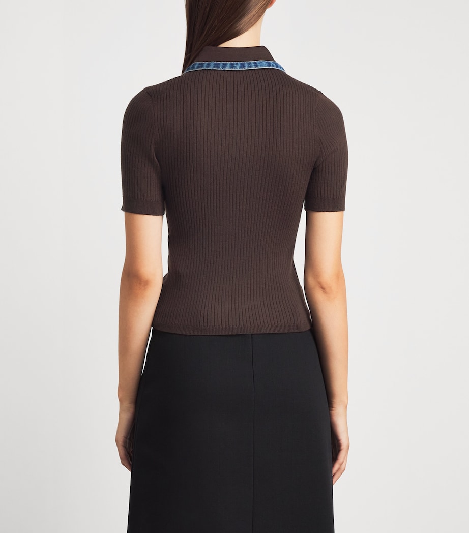 Sandro Paris Womens Knitted Denim-Collar Polo Shirt Brown Image 5