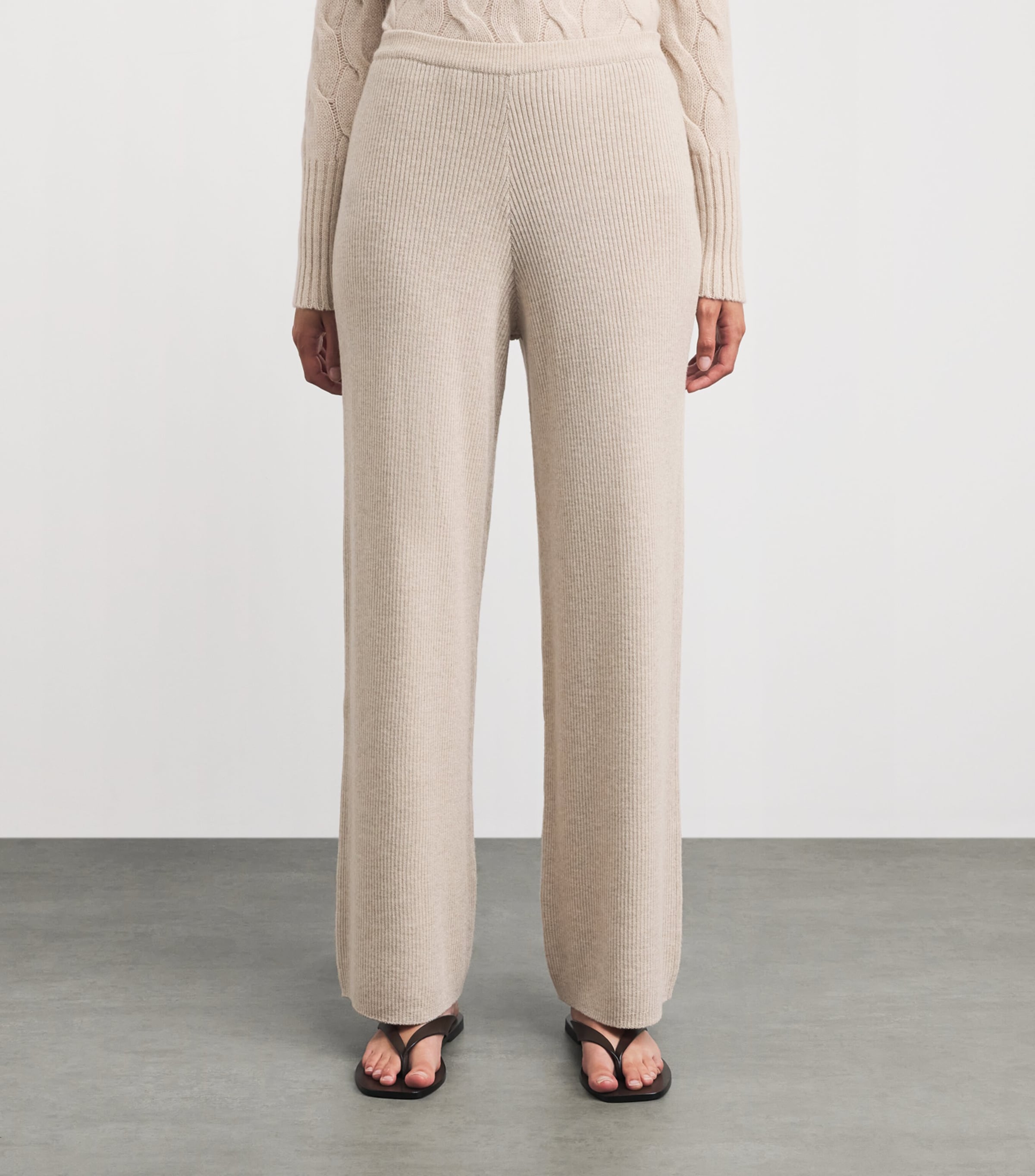 Johnstons Of Elgin Womens Wool Ribbed Trousers Stone Image 4
