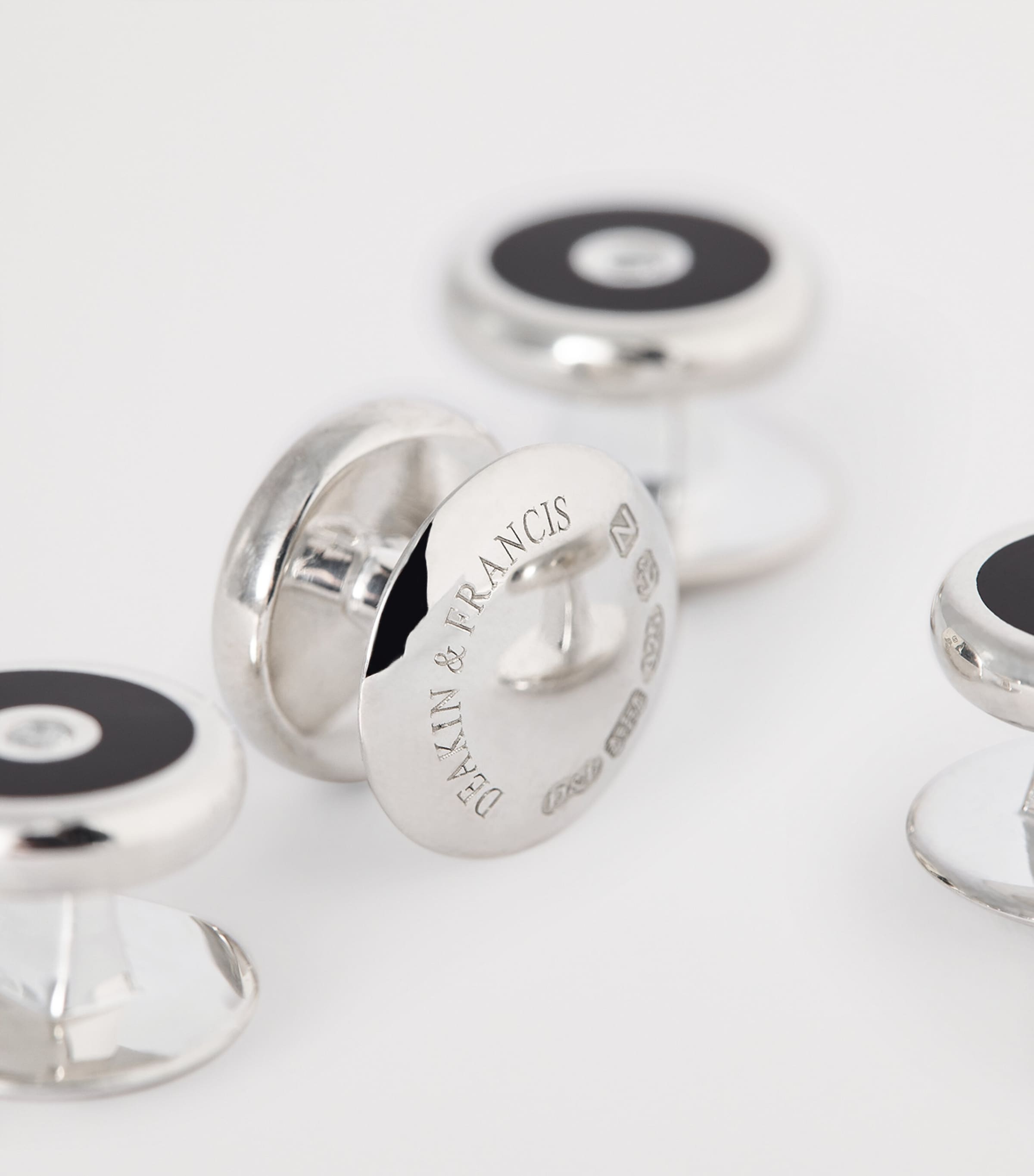 Deakin & Francis Sterling Silver Onyx and Diamond Cufflinks Black Image 6