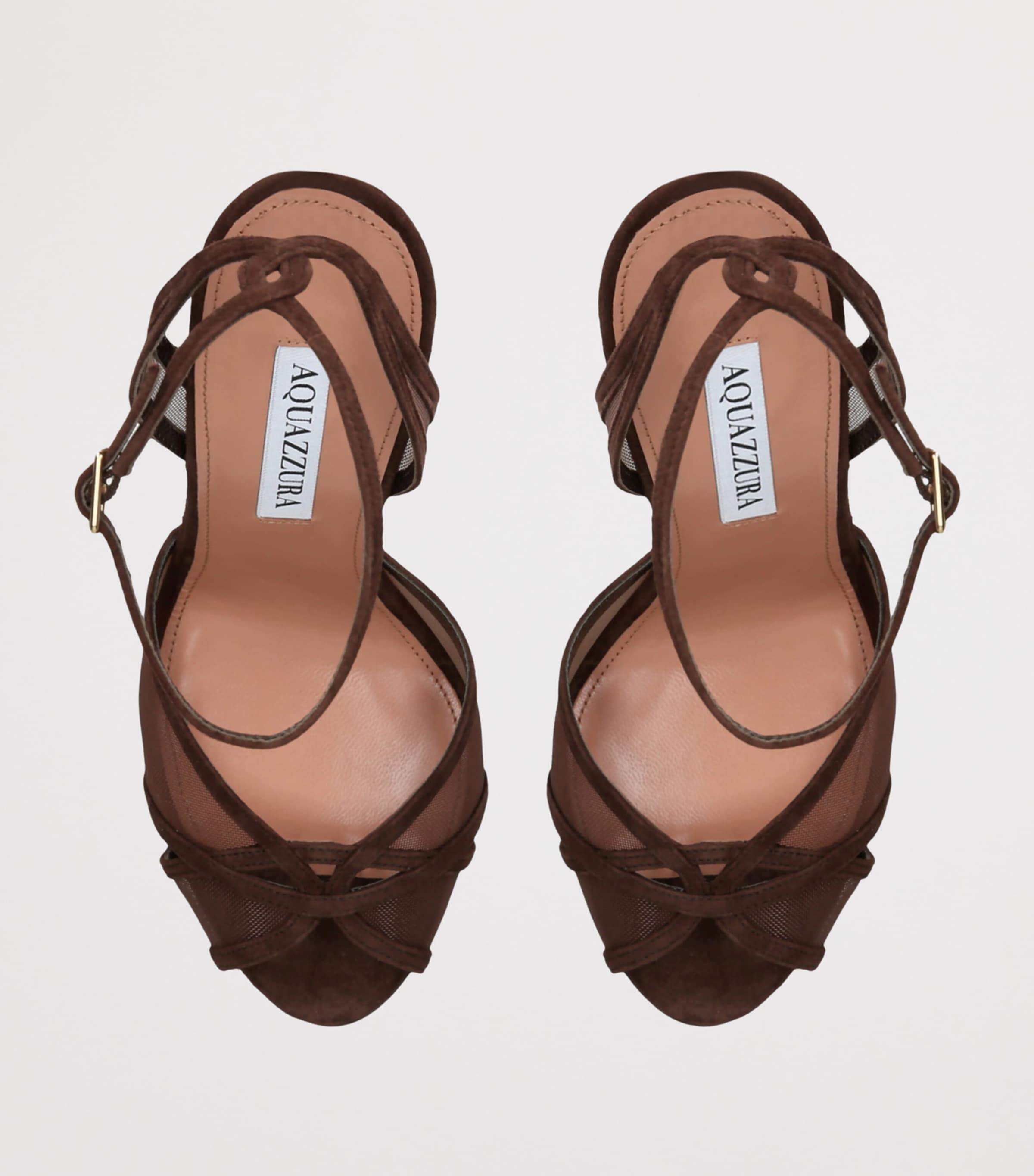 Aquazzura Suede Shear Heeled Sandals 105 Dark Brown Image 4