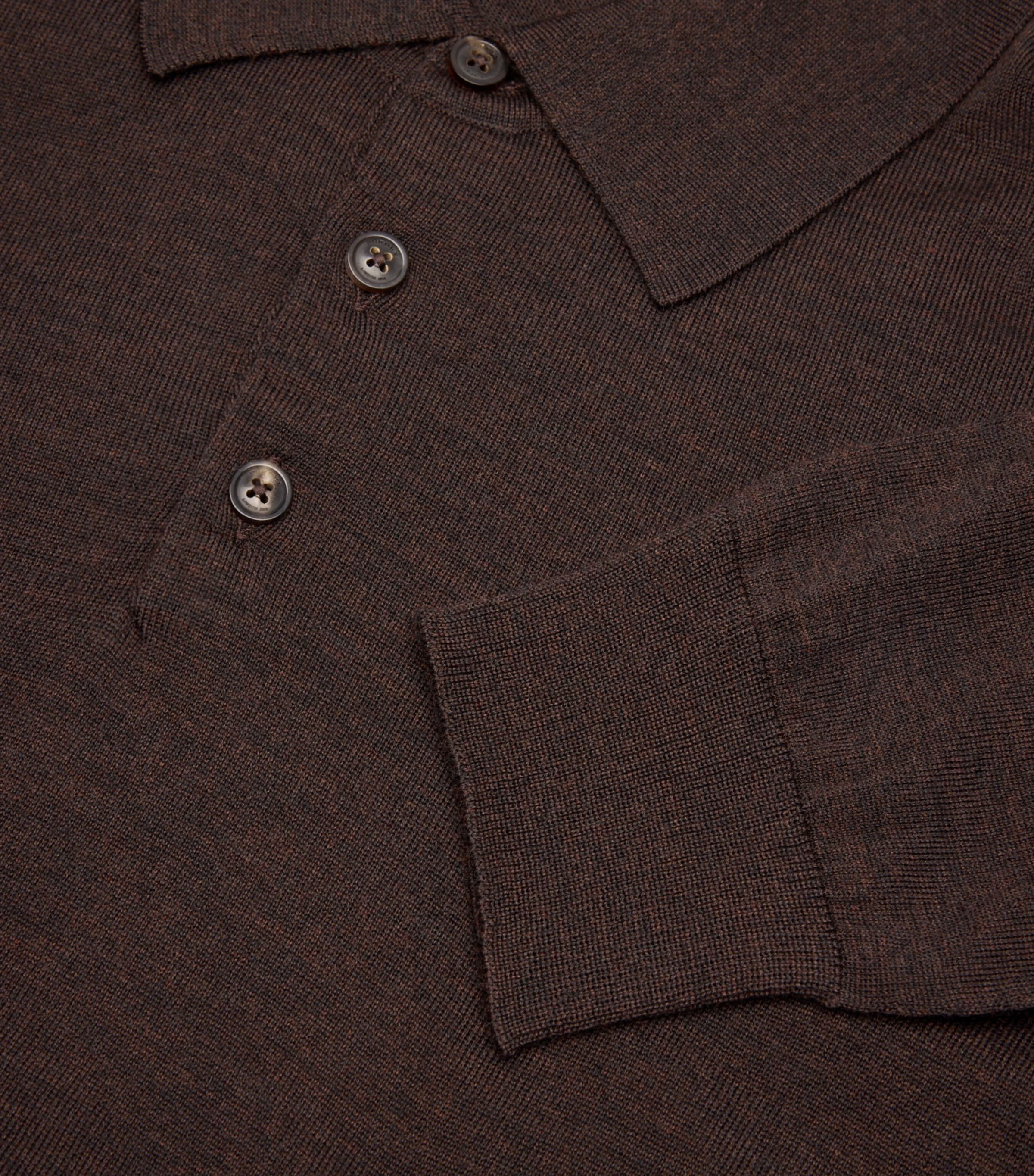 Wool Long-Sleeve Polo Shirt DARK CHOCOLATE Image 2