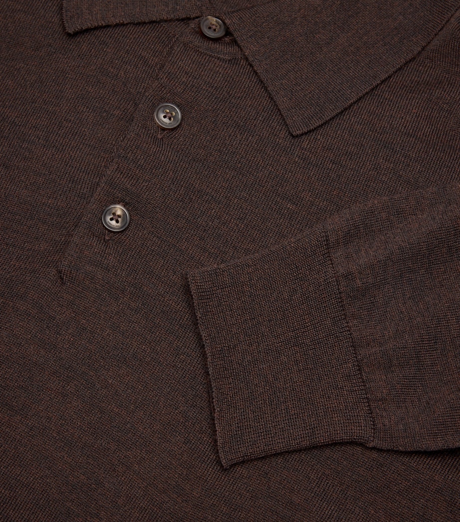 Wool Long-Sleeve Polo Shirt DARK CHOCOLATE Image 2