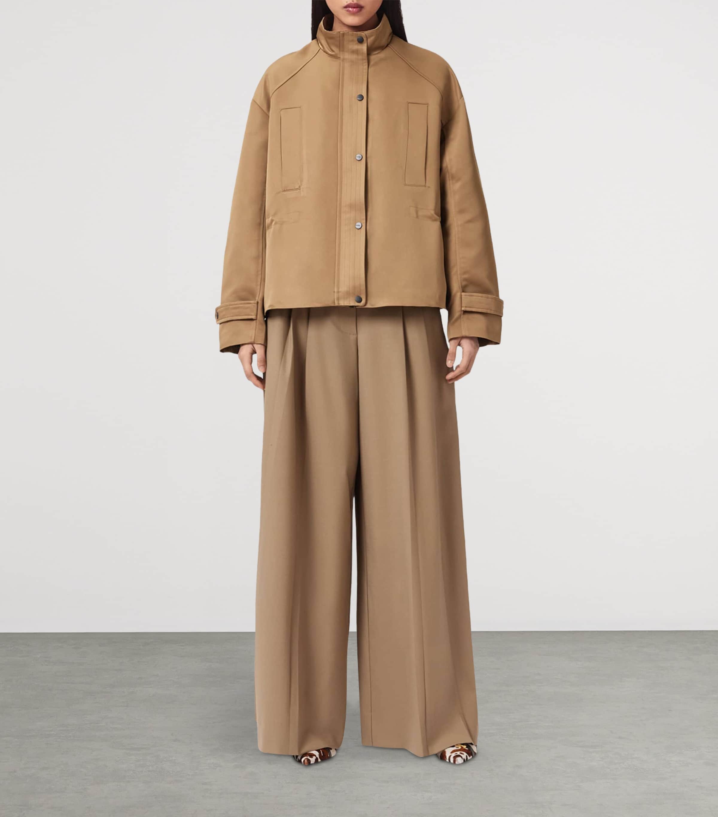 AllSaints Womens Luellah Oversized Jacket Greige Brown Image 2