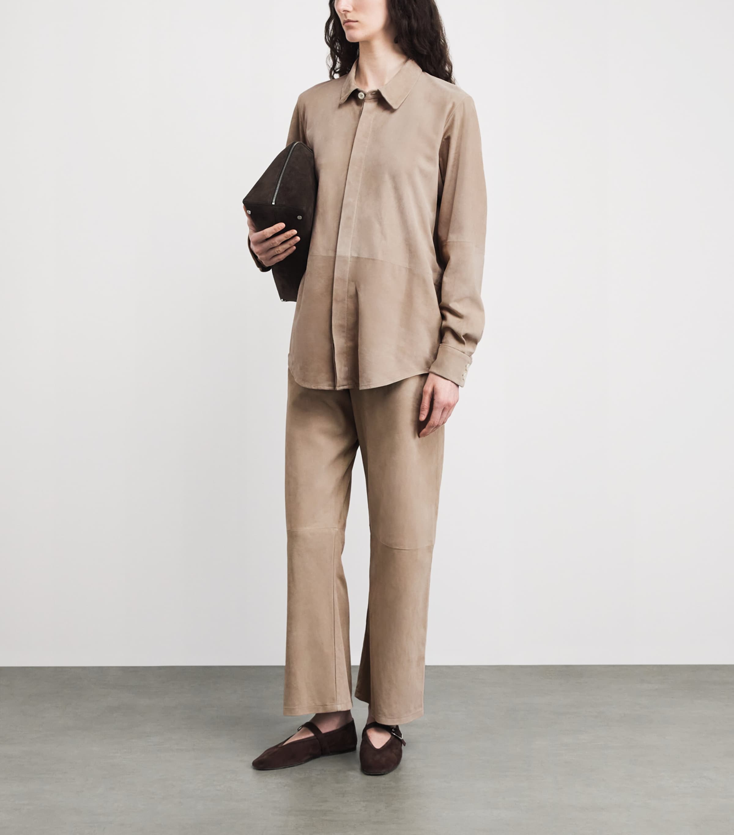 Lauren Manoogian Womens Suede Panelled Shirt Sand Image 2