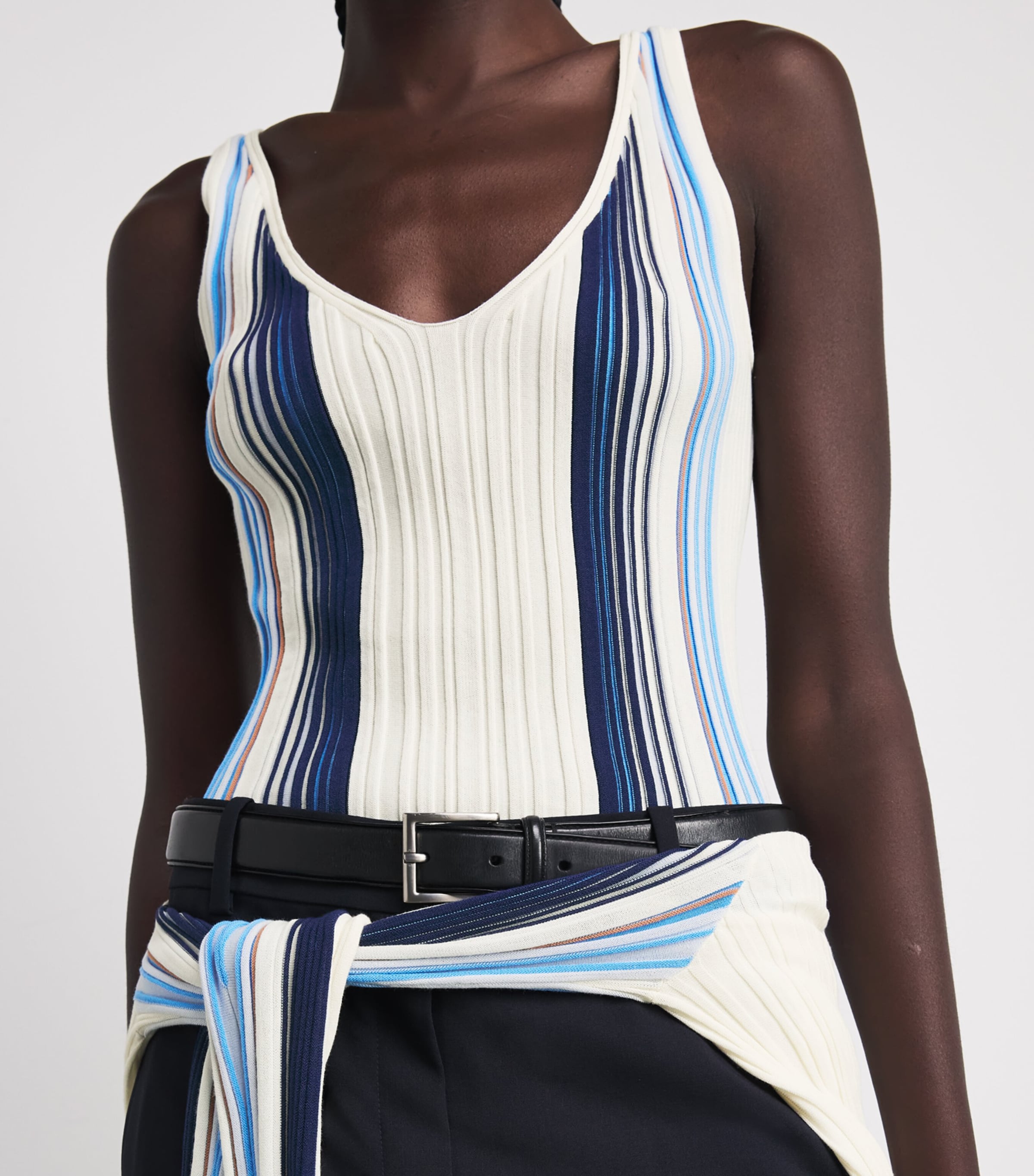 Theory Womens Ribbed Stripe Tank Top Chk Ivory Multi Image 3