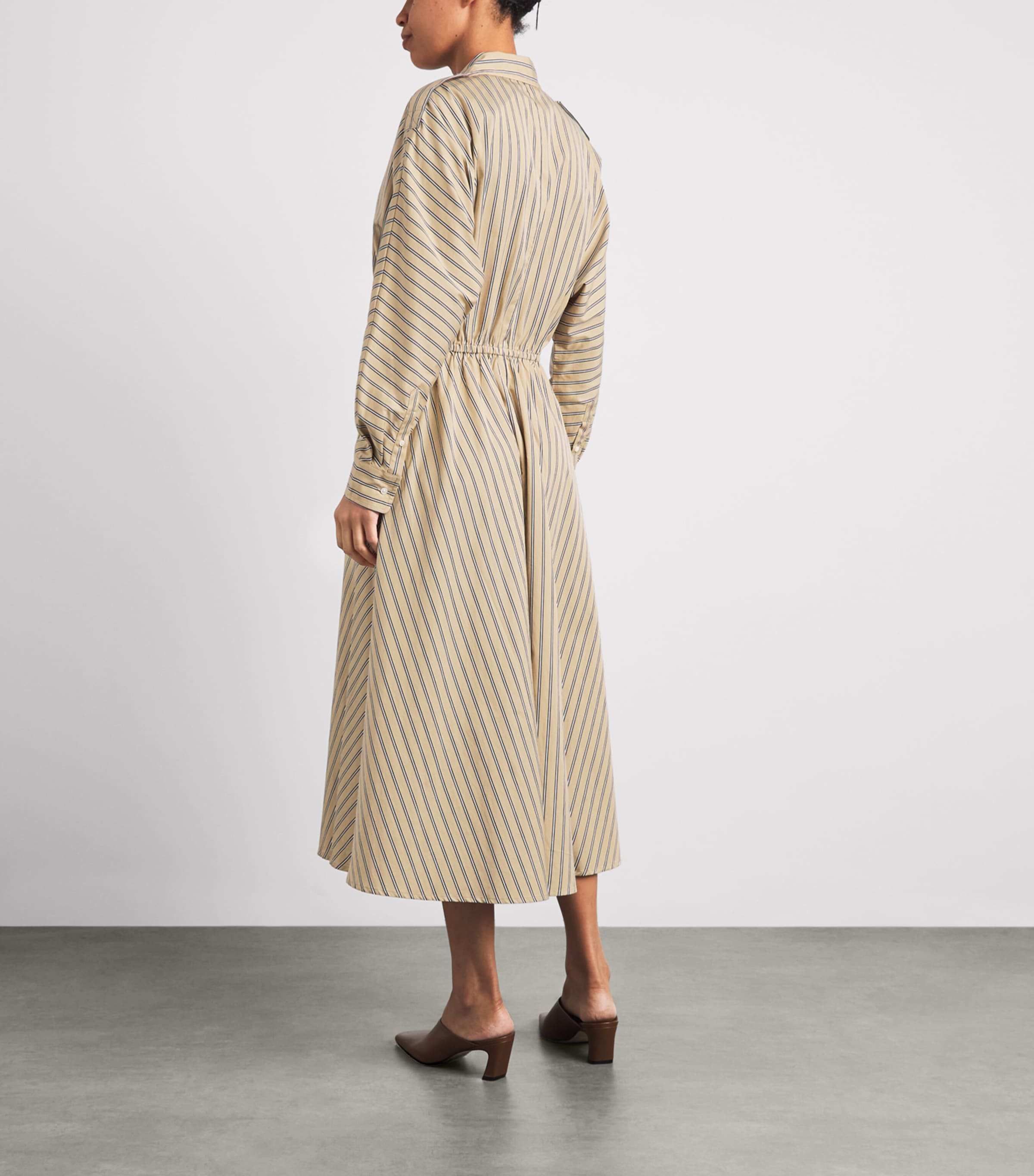 Polo Ralph Lauren Womens Cotton Stripe Midi Shirt Dress Tan Royal Mul Image 4