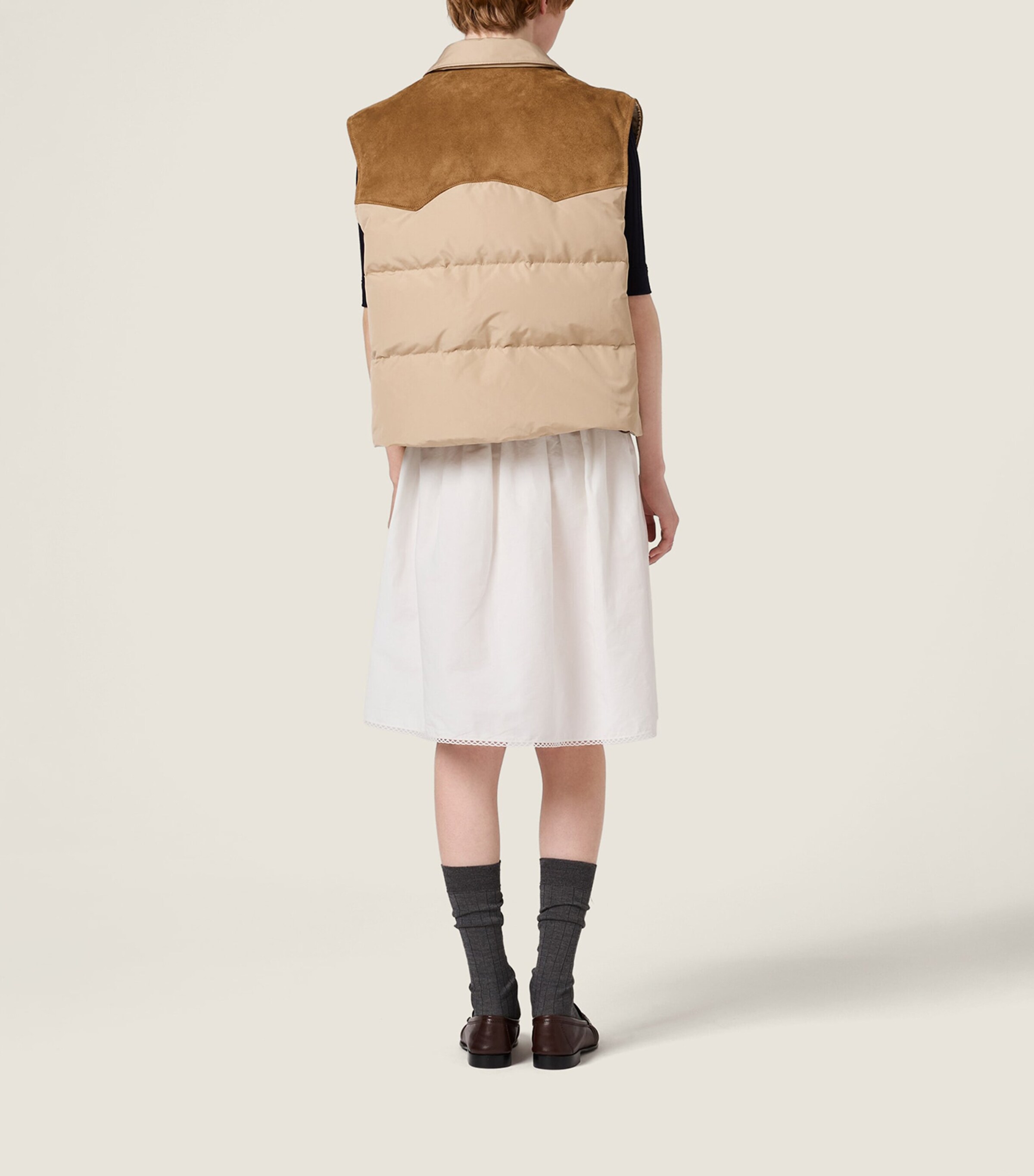 Miu Miu Womens Leather-Trim Down-Filled Gilet Image 3