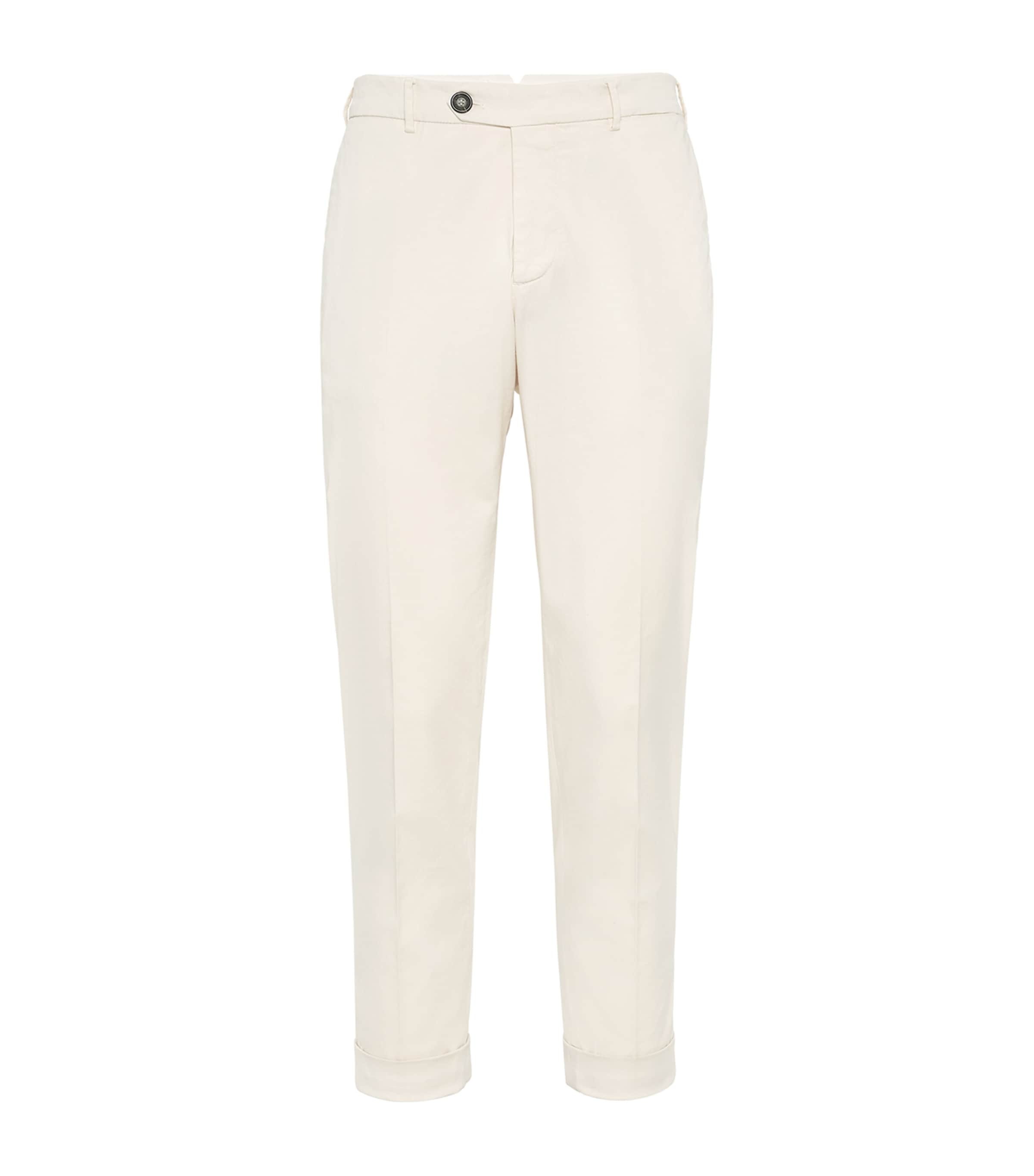 Brunello Cucinelli Stretch-cotton Garment-dyed Trousers In White