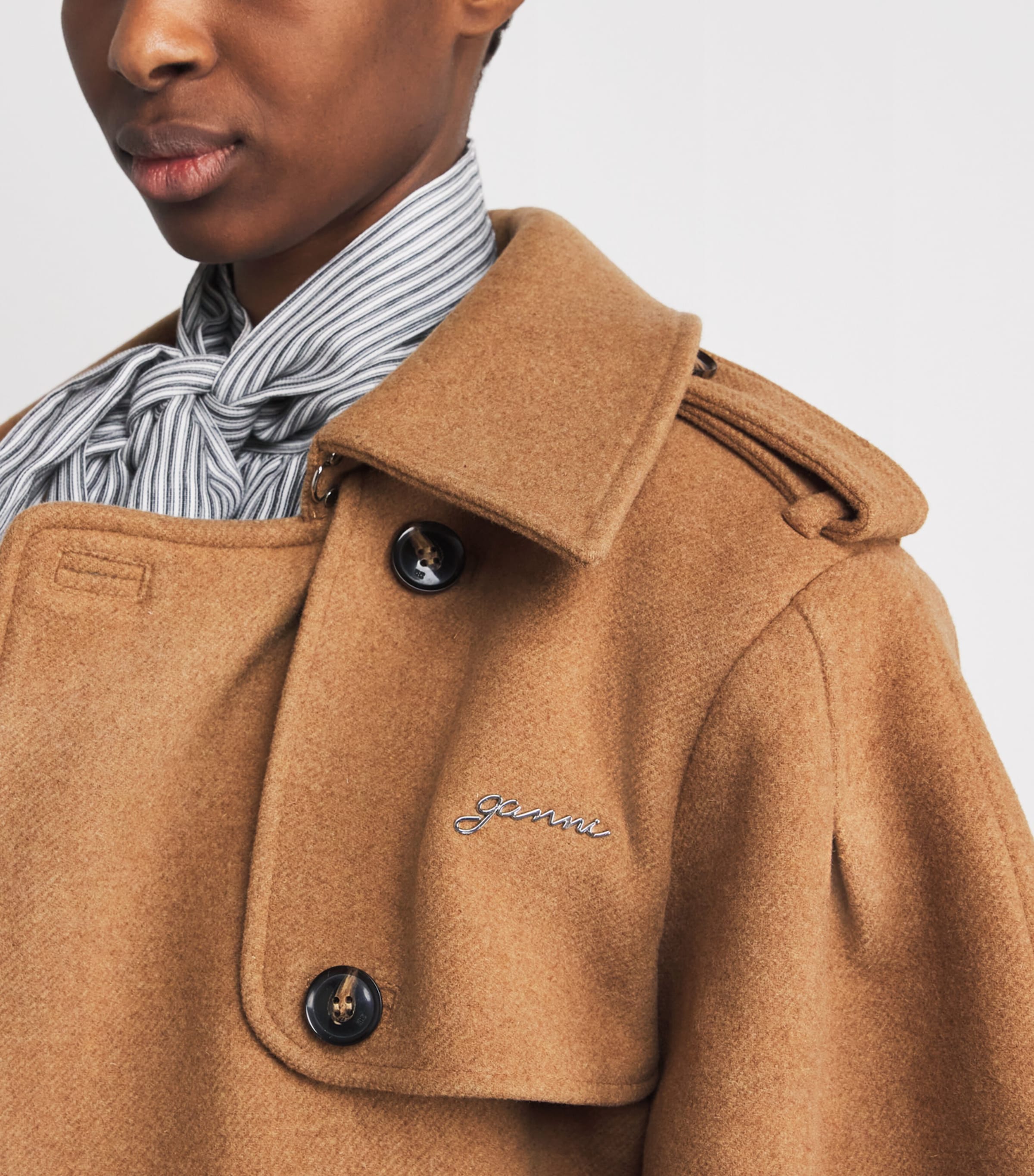 GANNI Womens Wool-Blend Belted Trench Coat Tiger's Eye Image 3