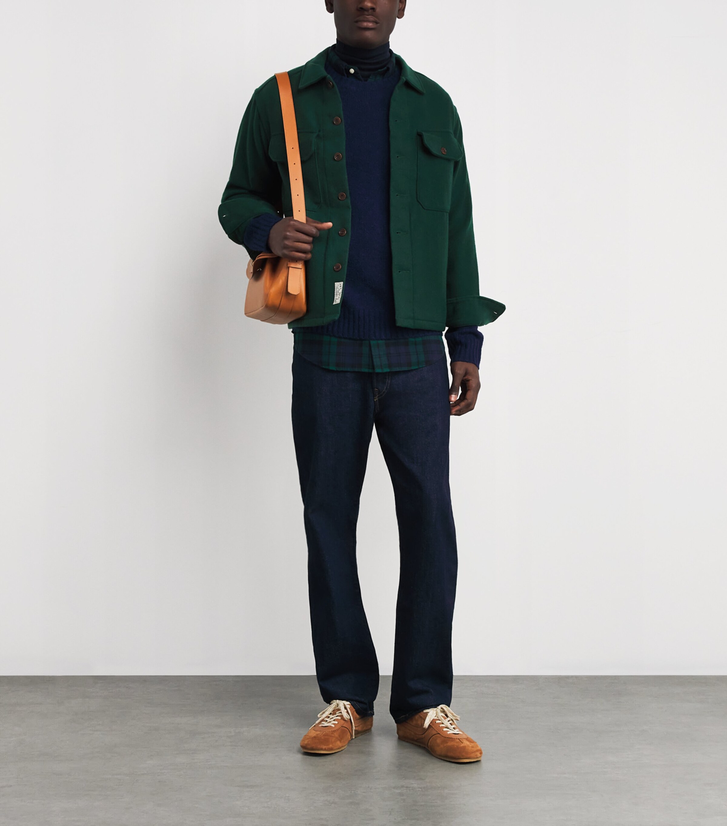Wool Twill Suede-Patch Overshirt DARK GREEN Image 2