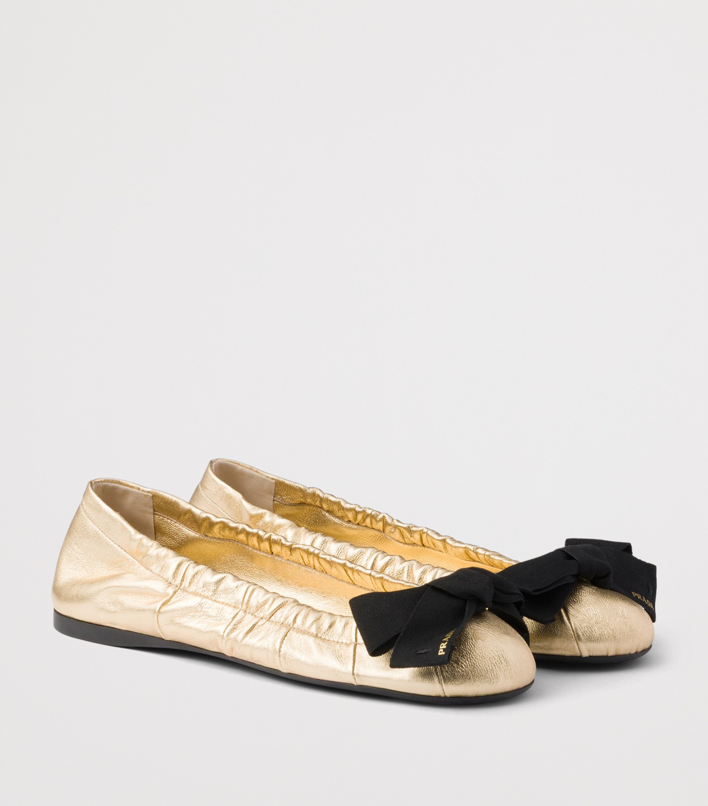 Prada Metallic Nappa Leather Bow Ballet Flats Gold/silver Image 3