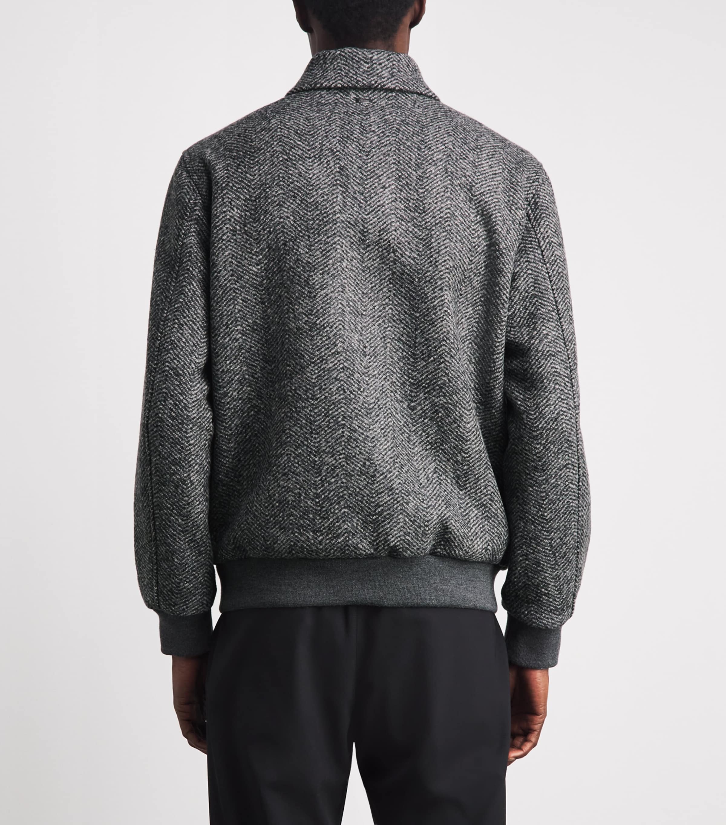 Herno Mens Virgin Wool Herringbone Bomber Jacket Antracite Image 5