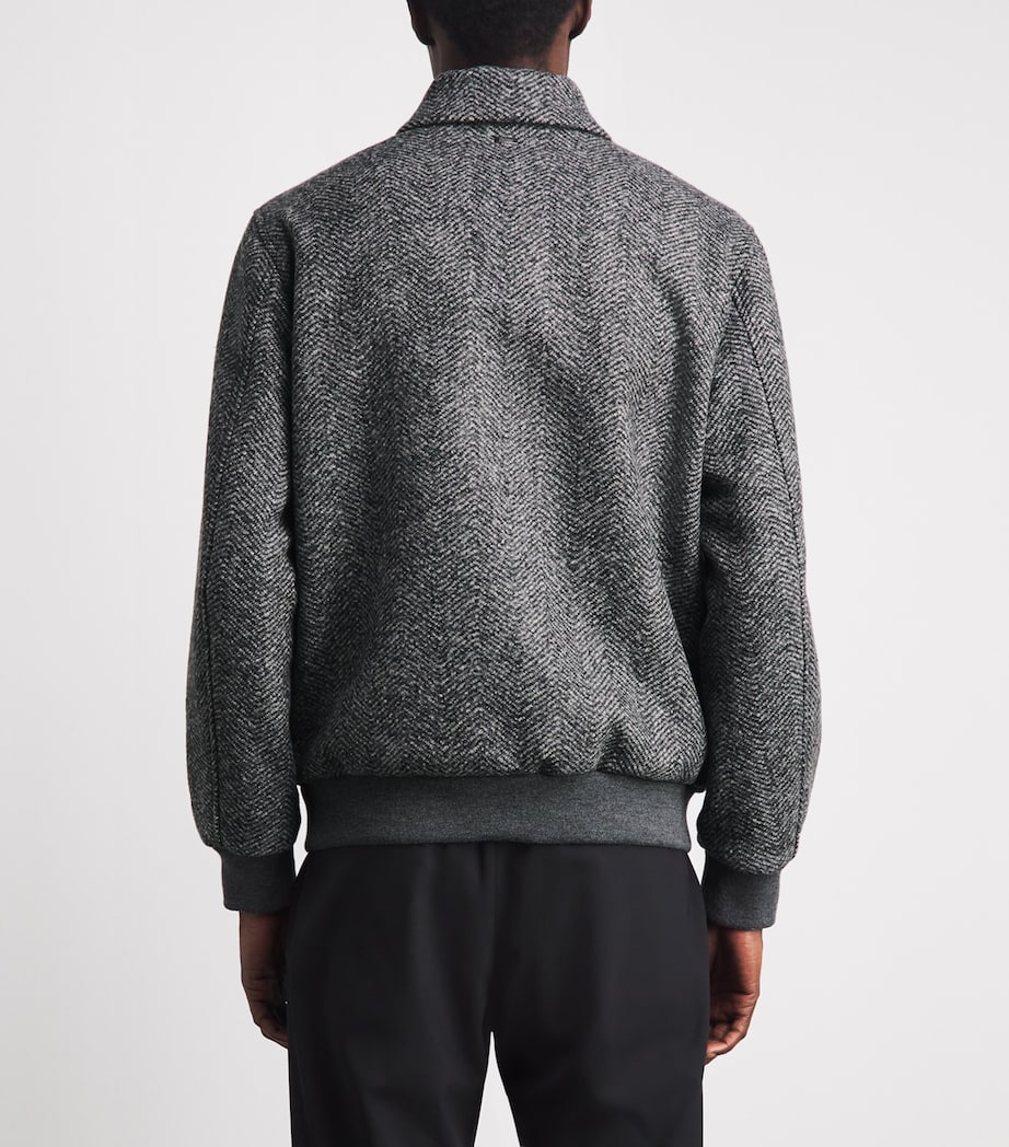 Herno Mens Virgin Wool Herringbone Bomber Jacket Antracite Image 5