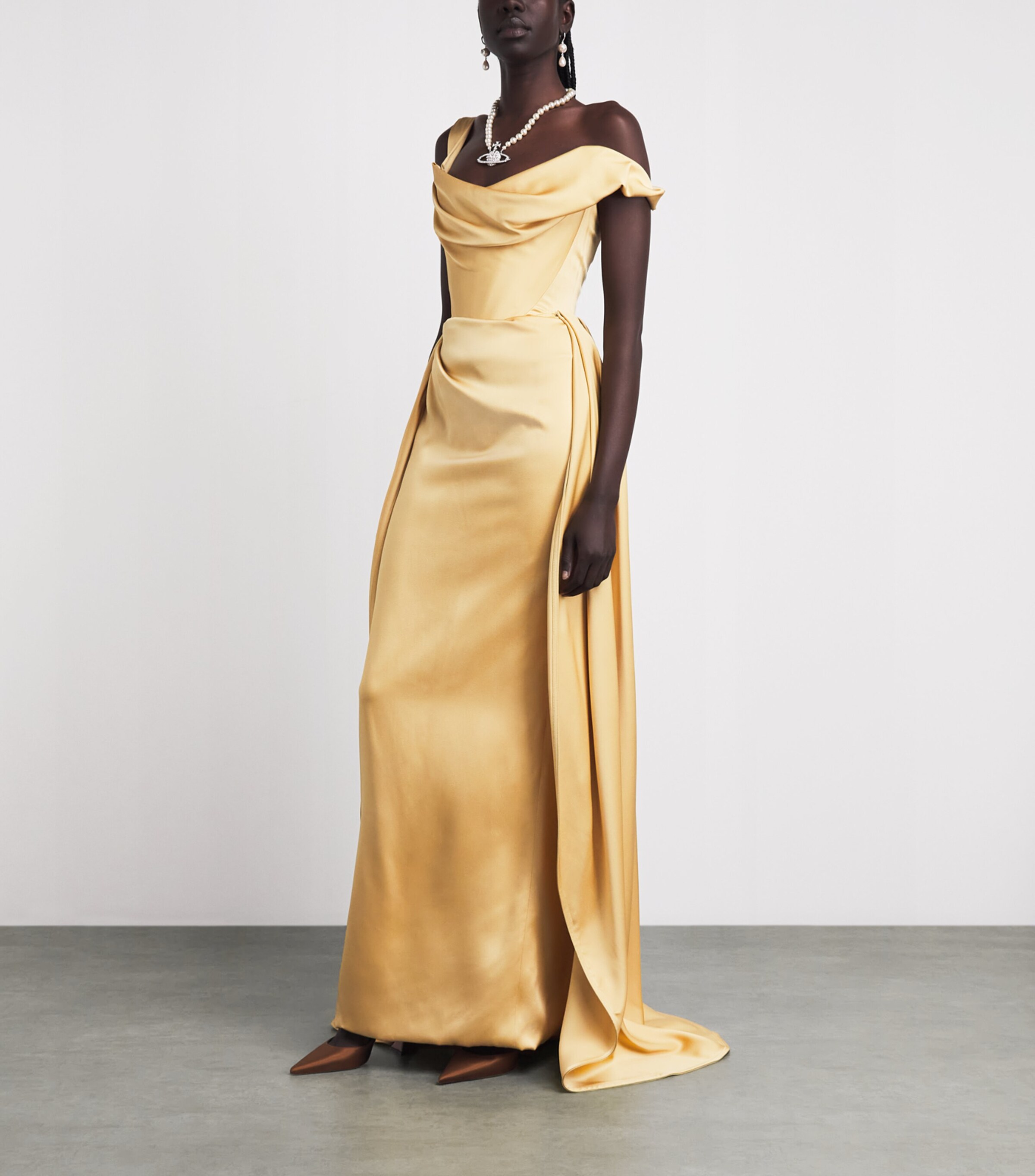 Vivienne Westwood Gold Satin One-Shoulder Nova Grace Gown