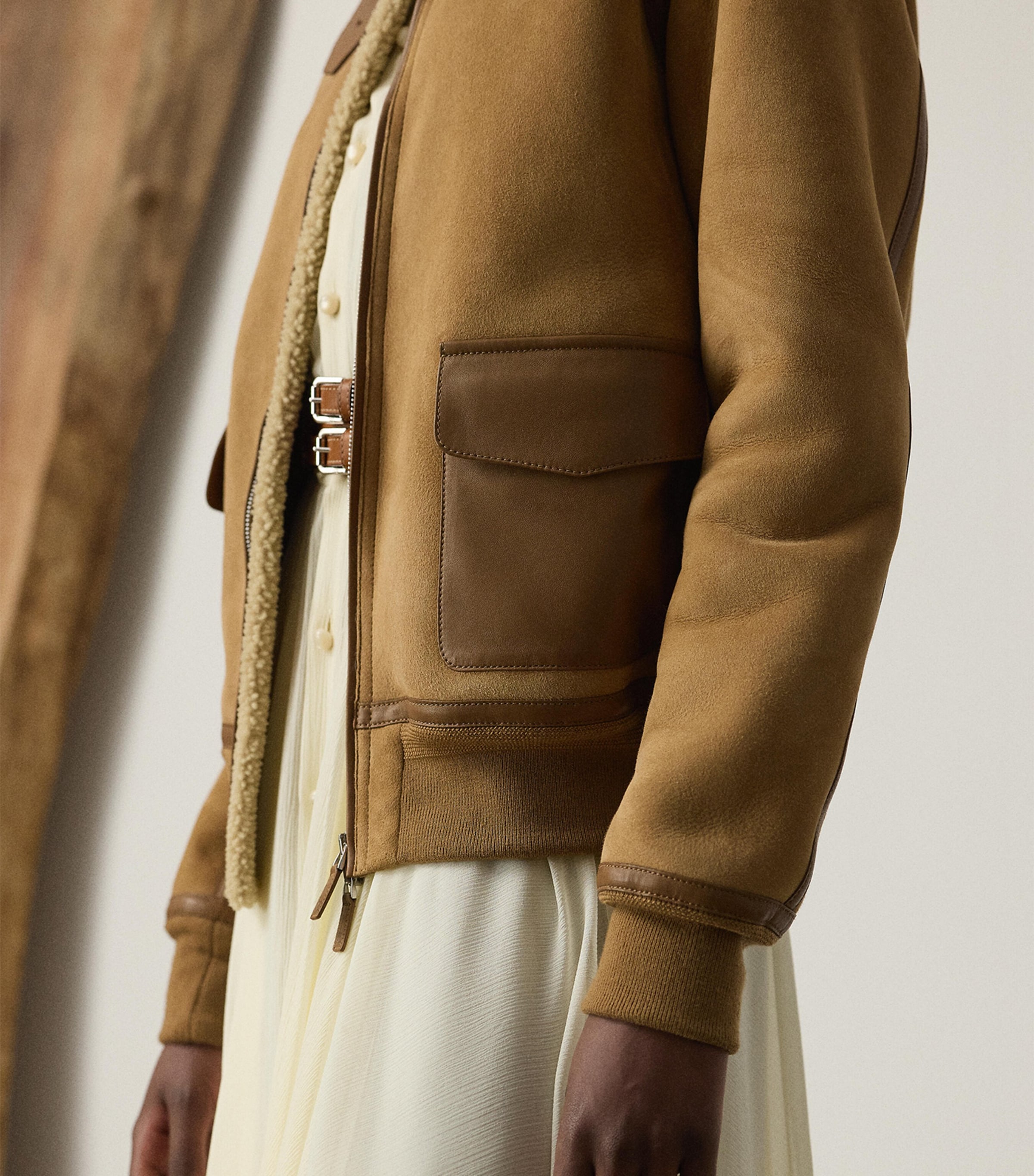 Shearling Bomber Jacket HONEY/CREAM Image 5